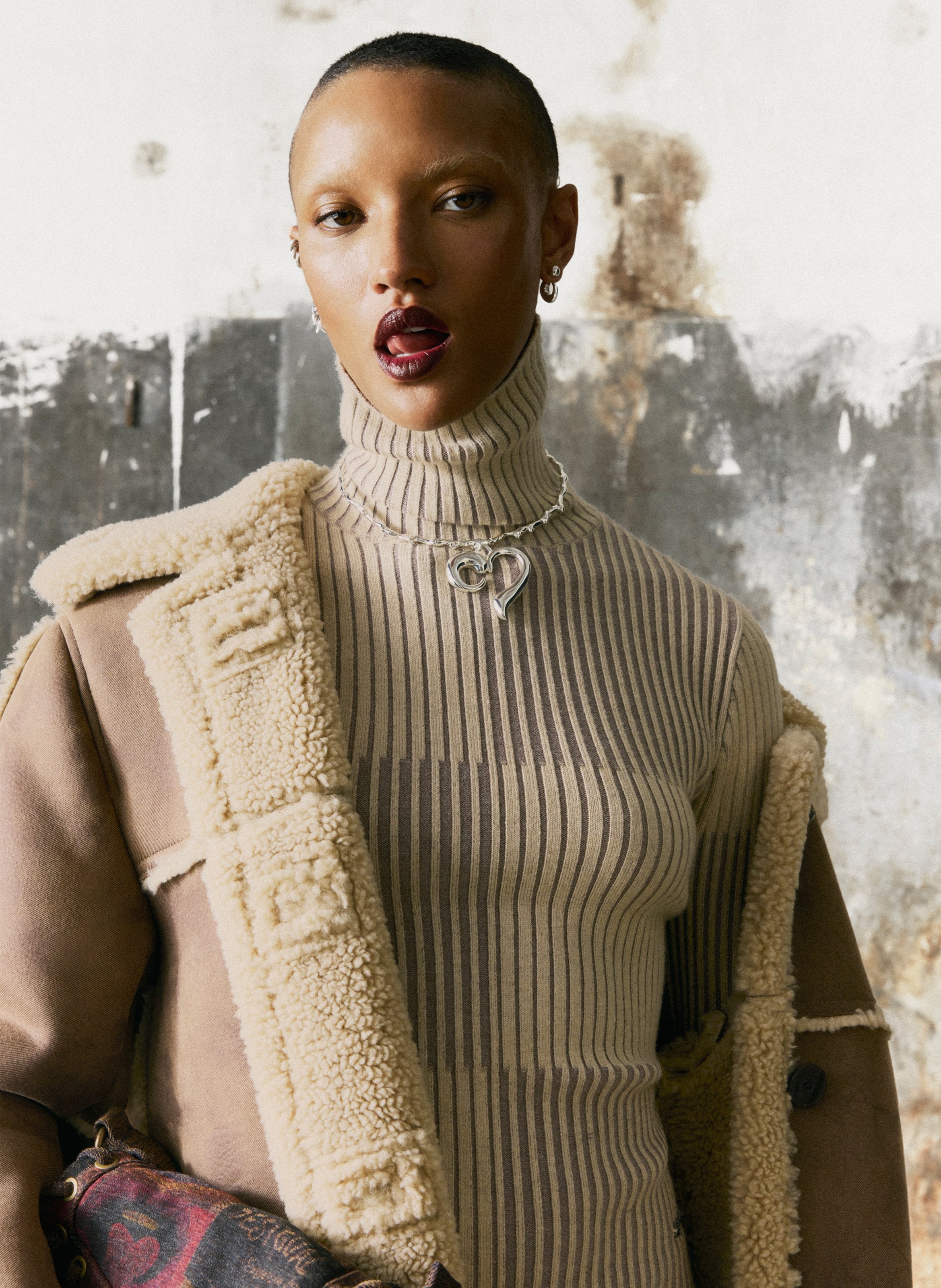 Pull col roulé DESIGUAL Marron