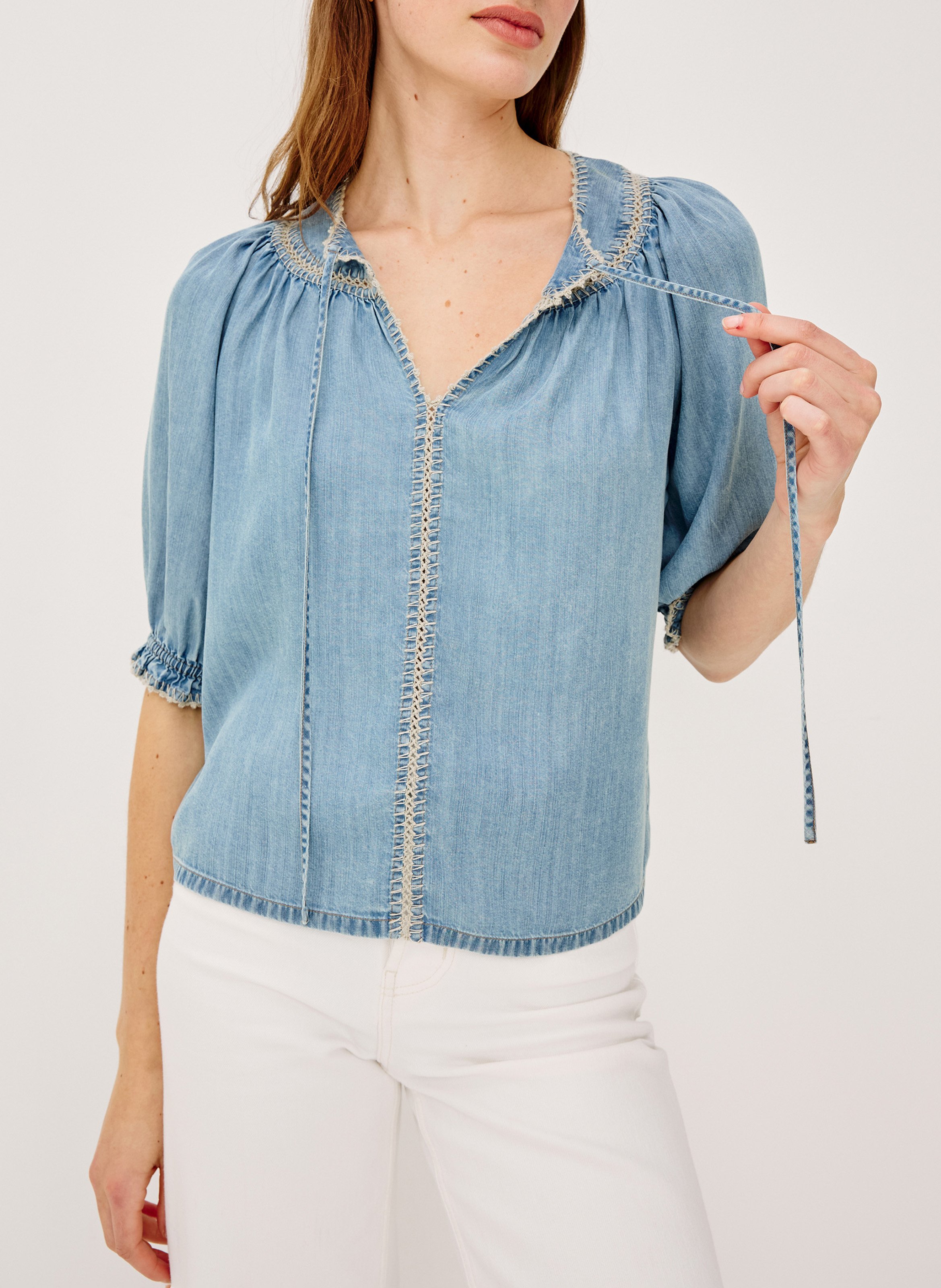 Loose short-sleeve denim blouse RAILS Blue