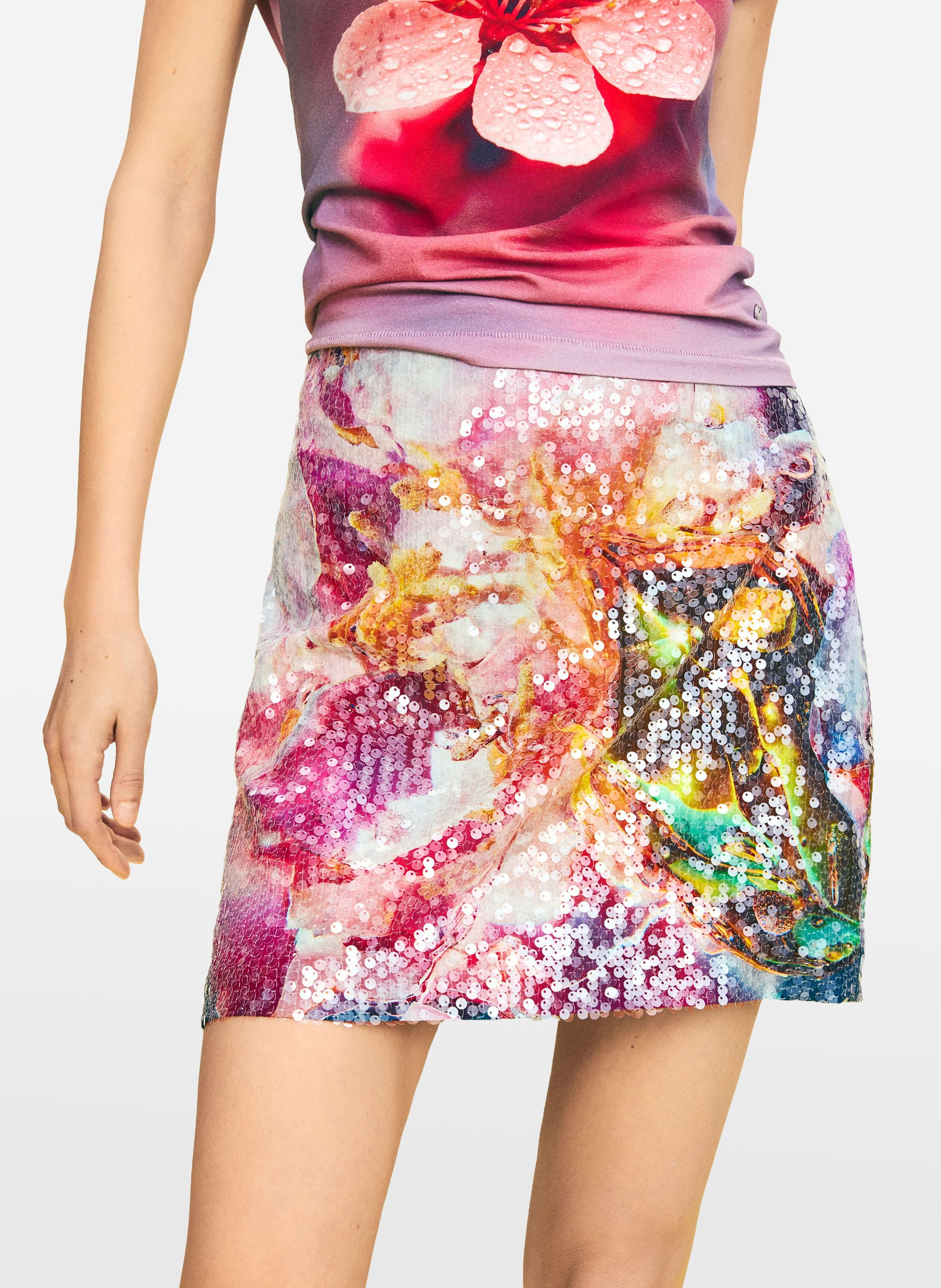 Jupe courte imprimée à sequins DESIGUAL Rouge