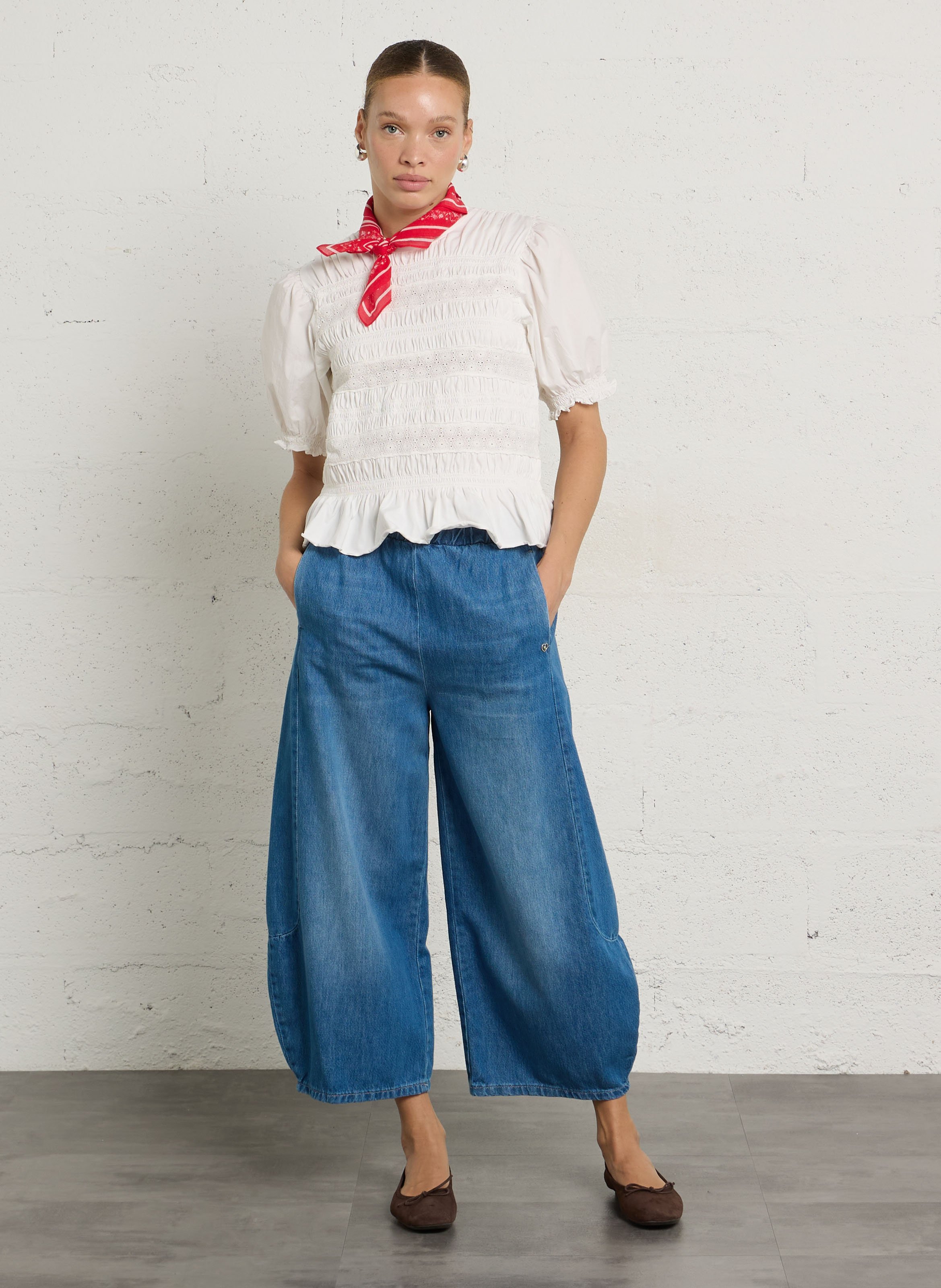 Broek met wijde pijpen van gemengd katoen PLEASE Blauw