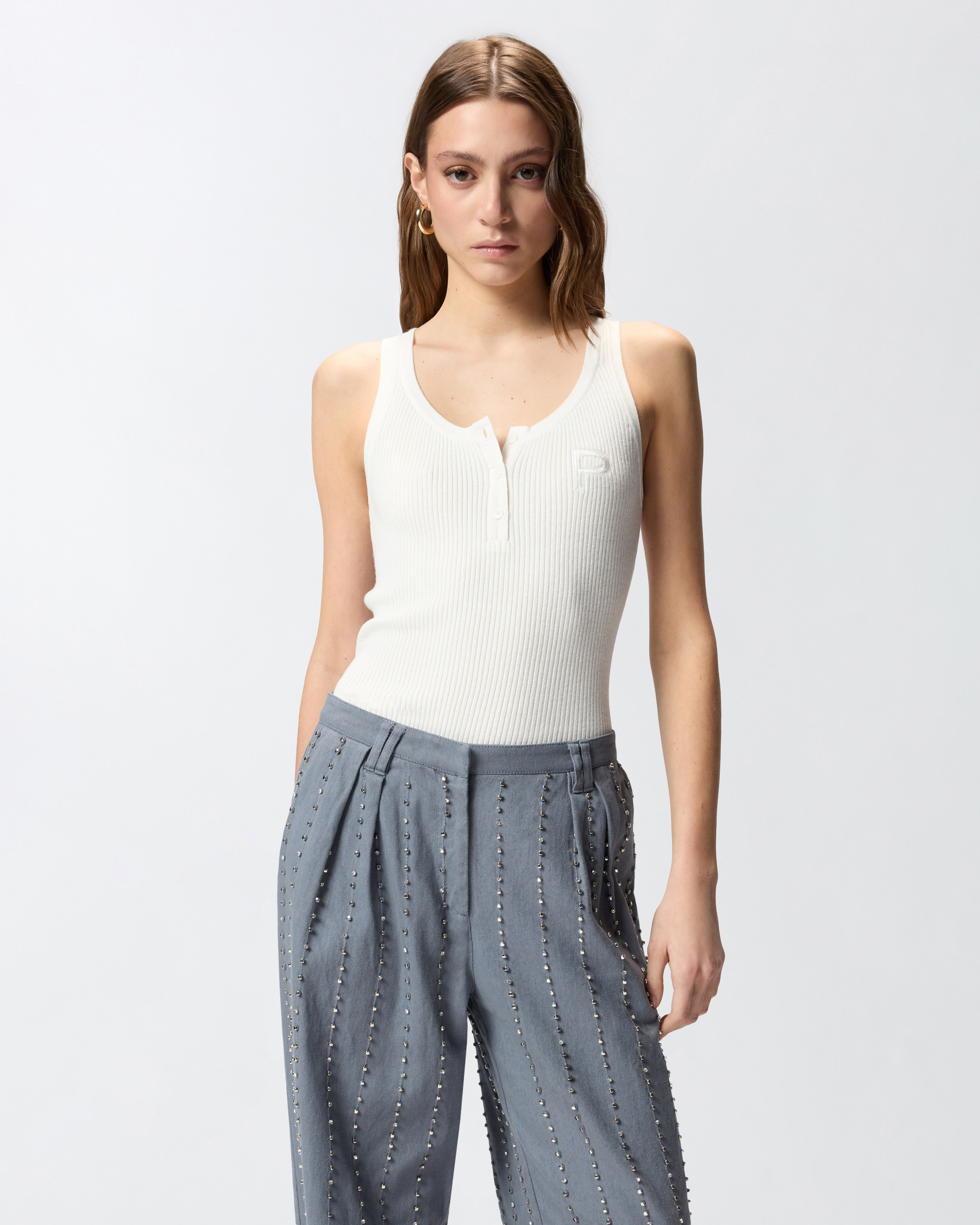 Top sans manches côtelé avec monogramme PINKO Blanc