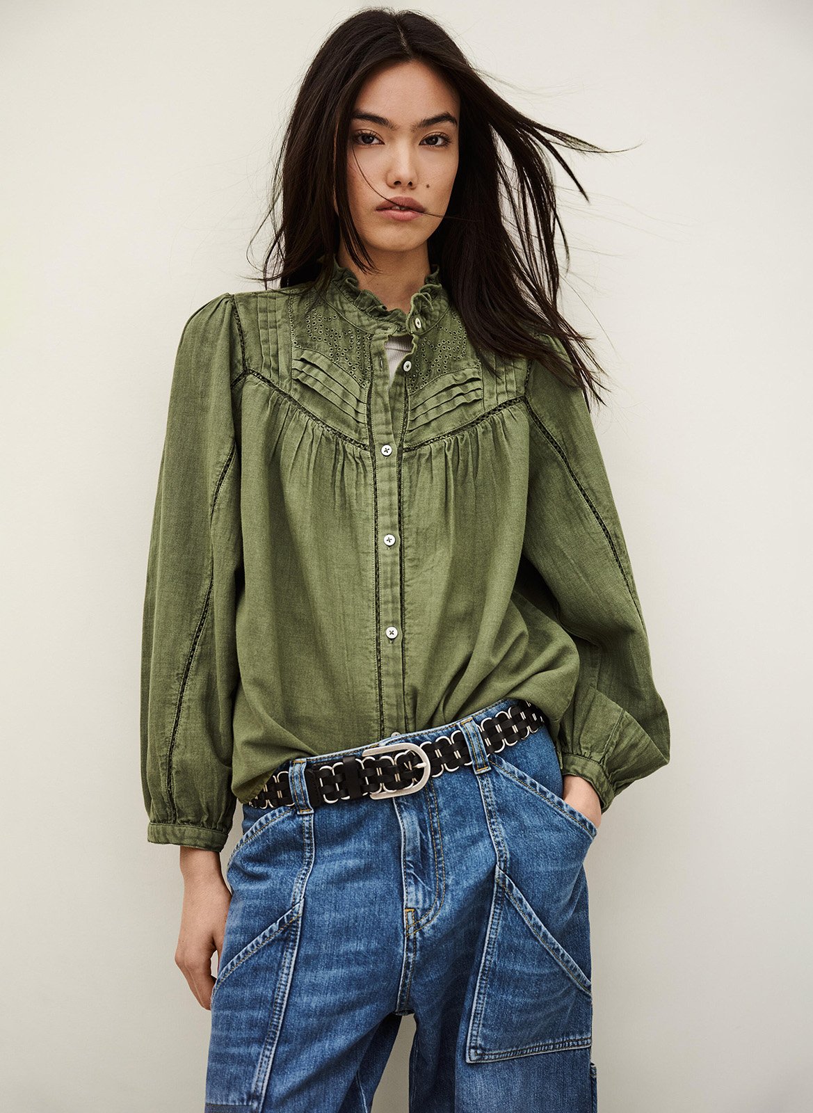 Blouse met ronde hals BA&SH Kaki