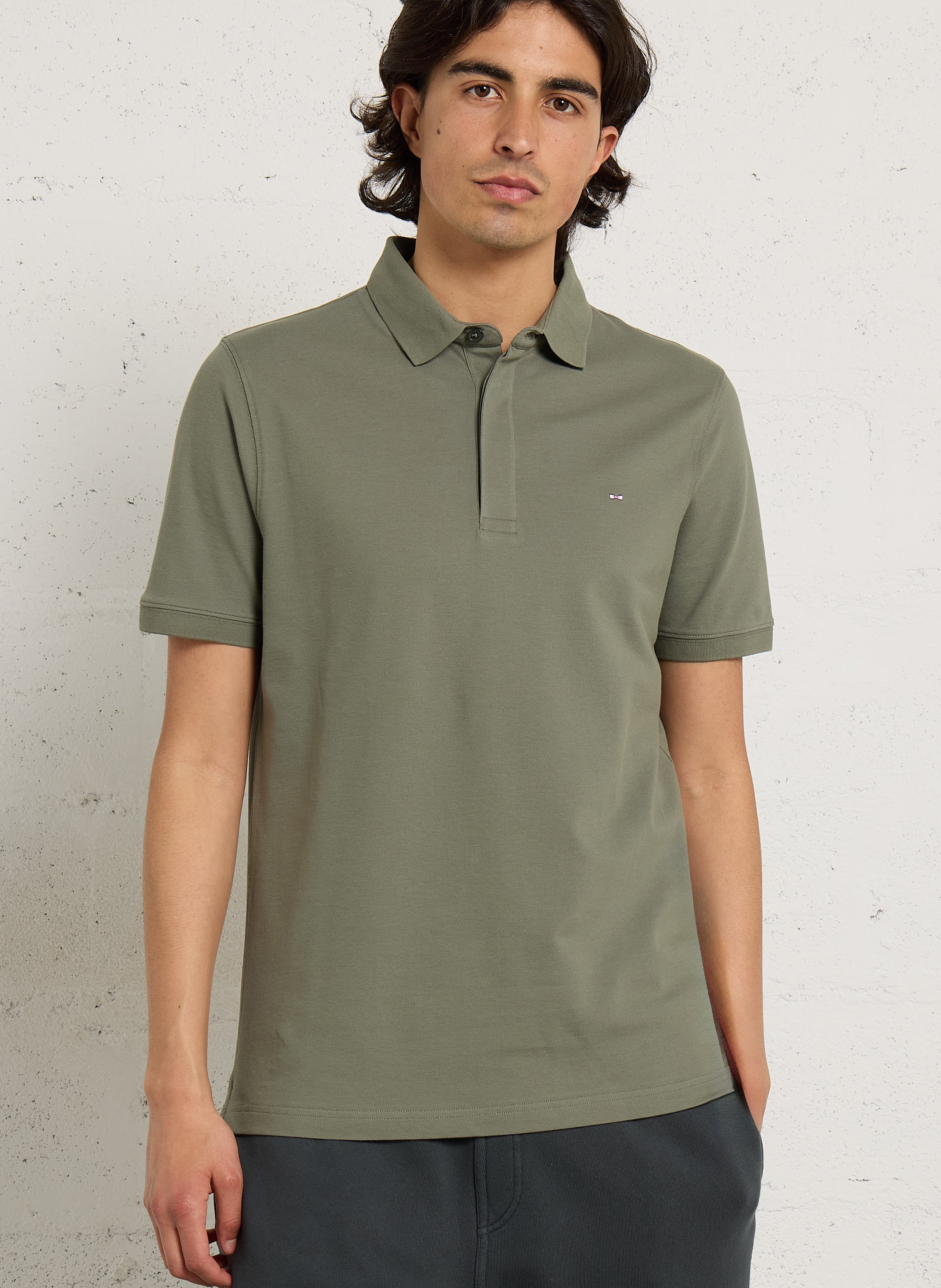 Polo slim-fit brodé en coton stretch EDEN PARK Kaki