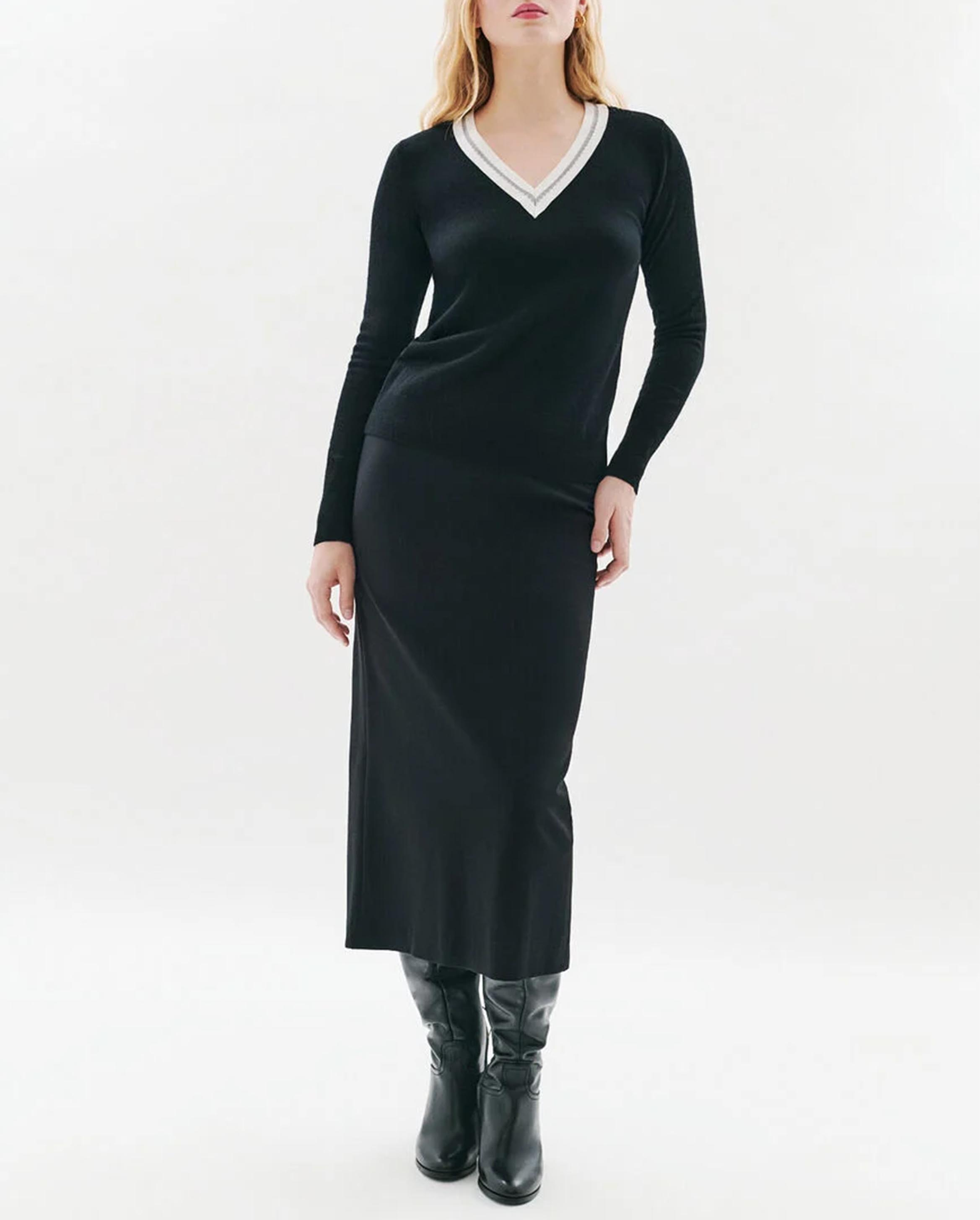 Gerade geschnittener Pullover aus Wollmix mit V-Ausschnitt CAROLL Schwarz