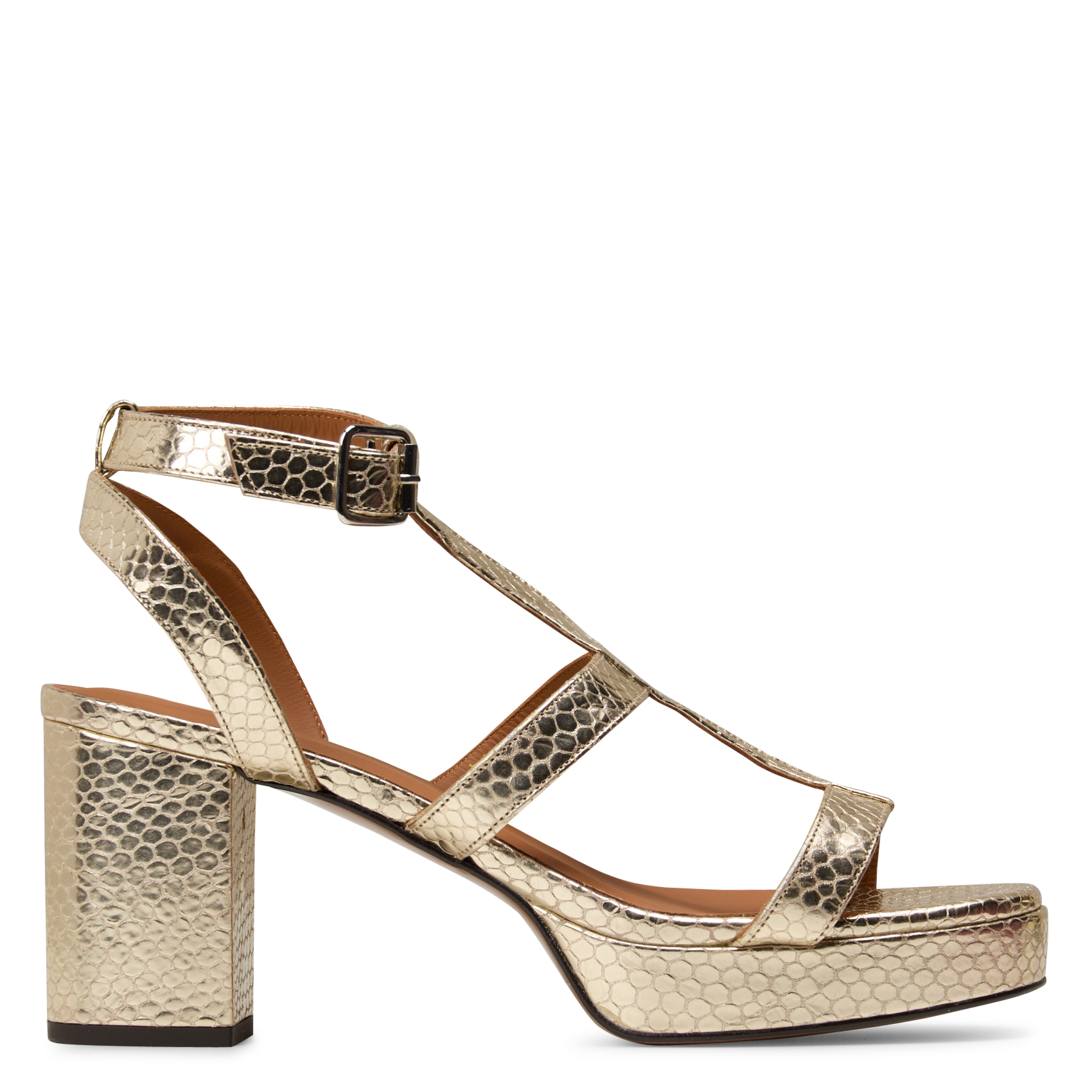 Ledersandalen mit Absatz, Metallic-Look RIVECOUR Golden