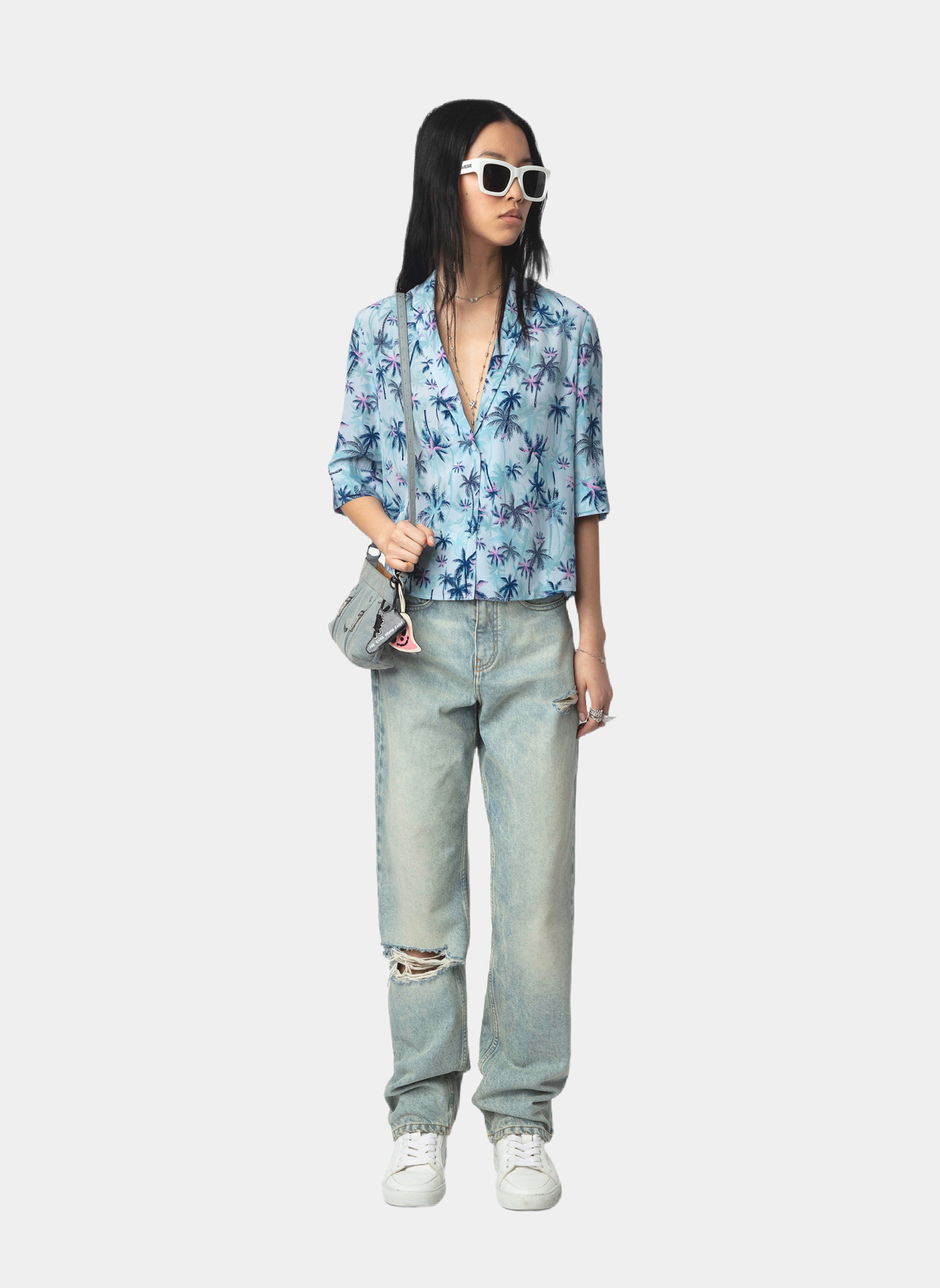 Chemise col V en soie ZADIG&VOLTAIRE Bleu