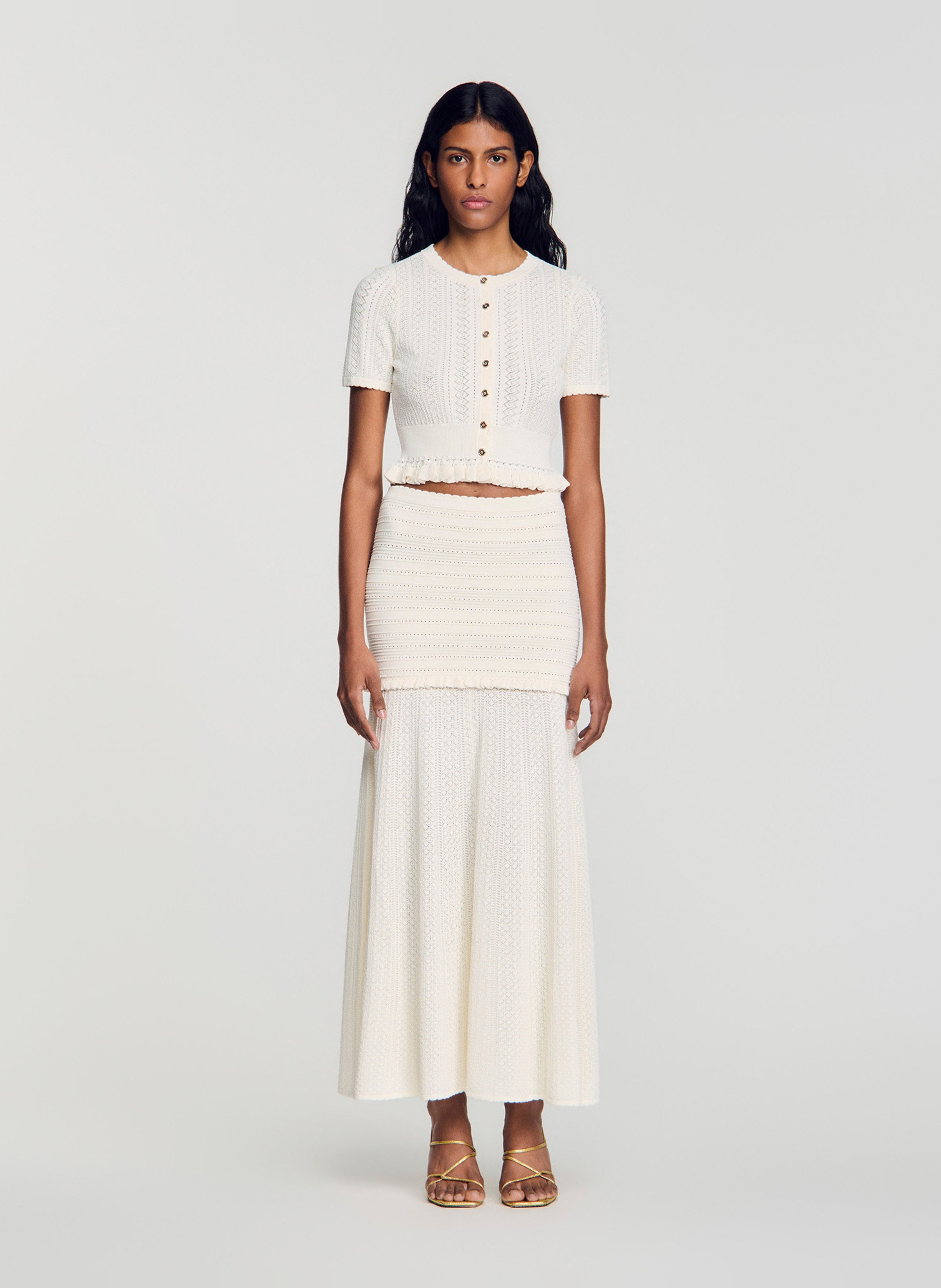 Jupe longue en maille pointelle SANDRO Beige