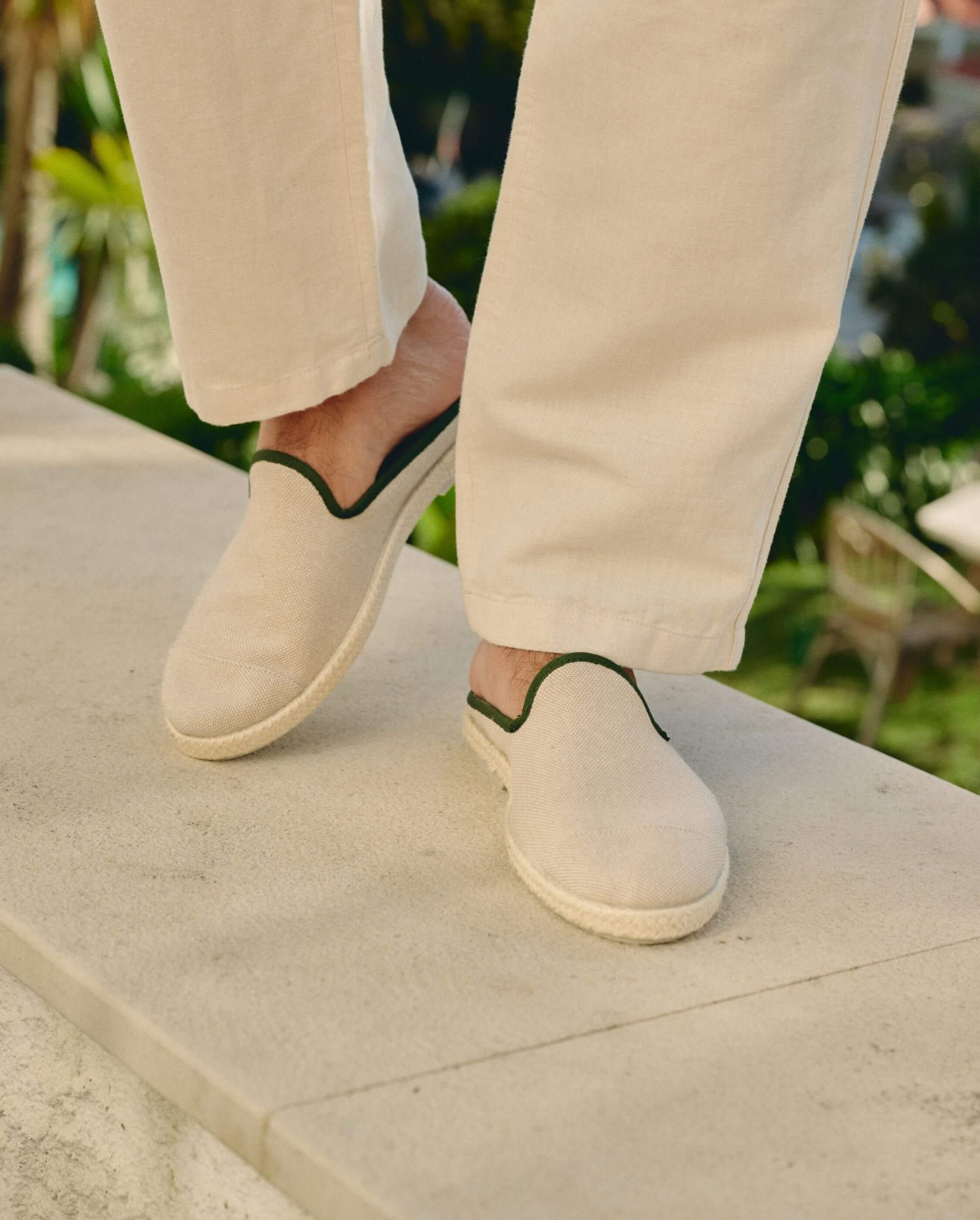 Men's mule, beige cotton with pine green ANGARDE Beige