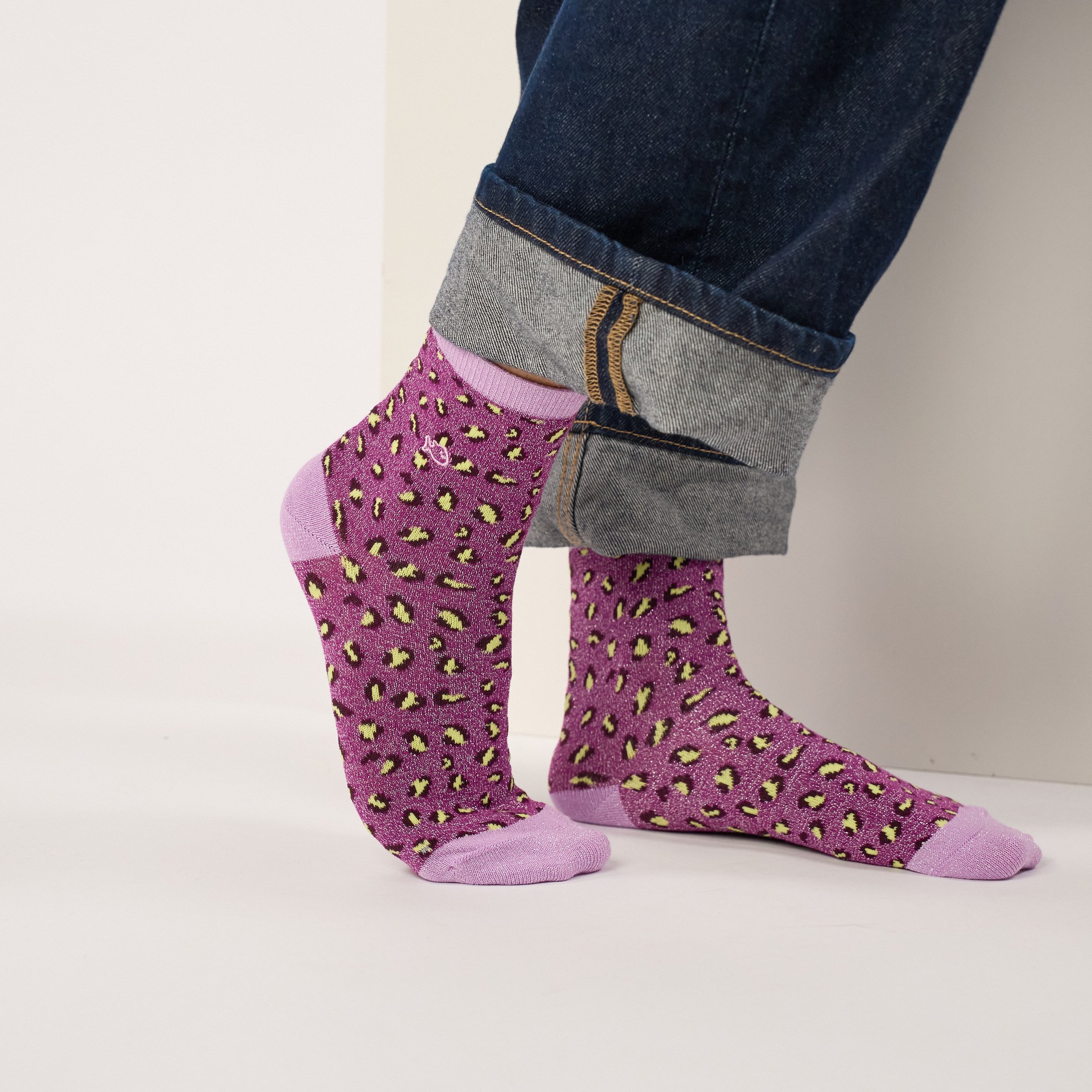 Leopard Combed Cotton Socks BILLYBELT Purple