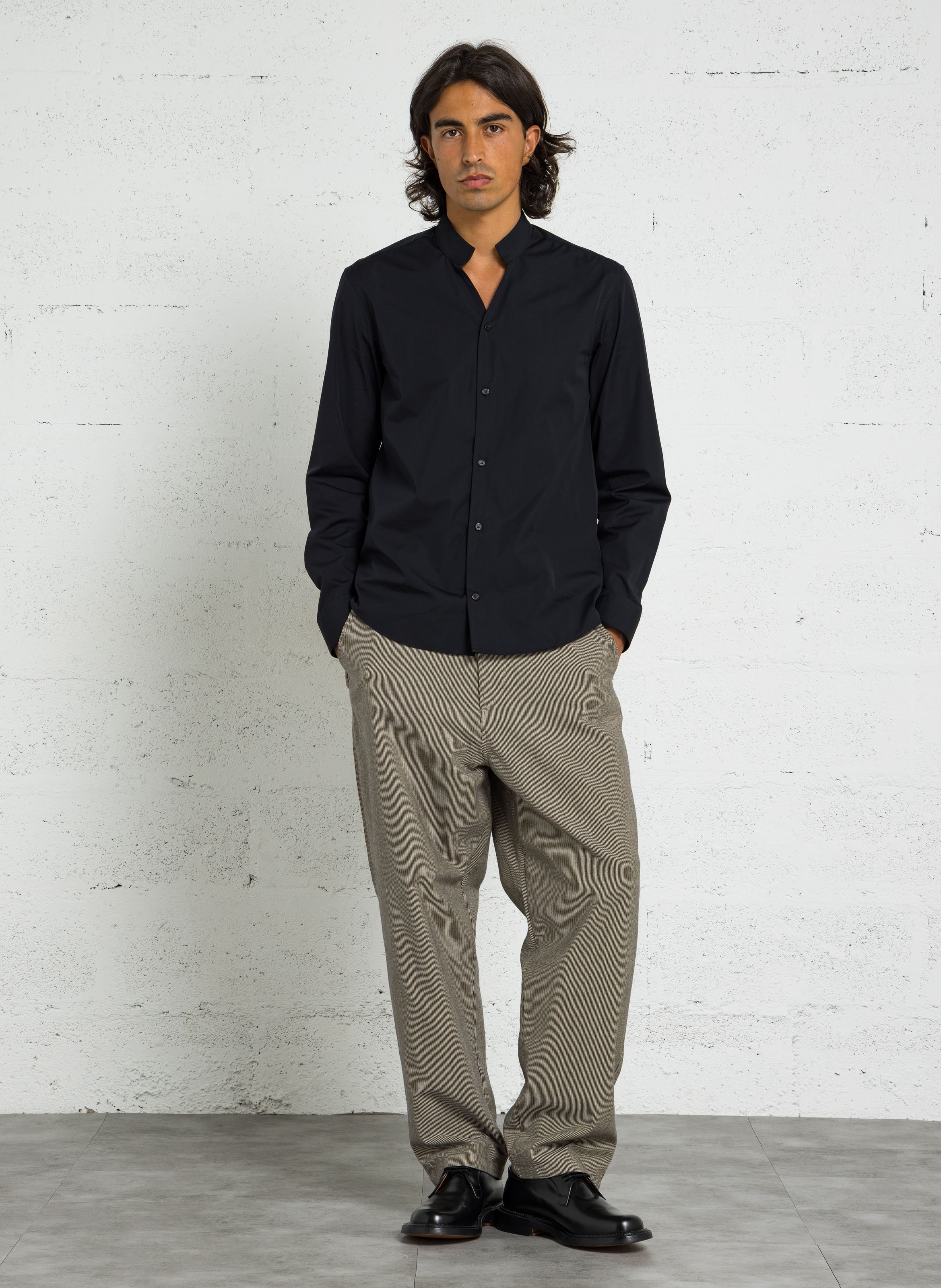 Chemise col mao en coton AU PRINTEMPS PARIS Noir