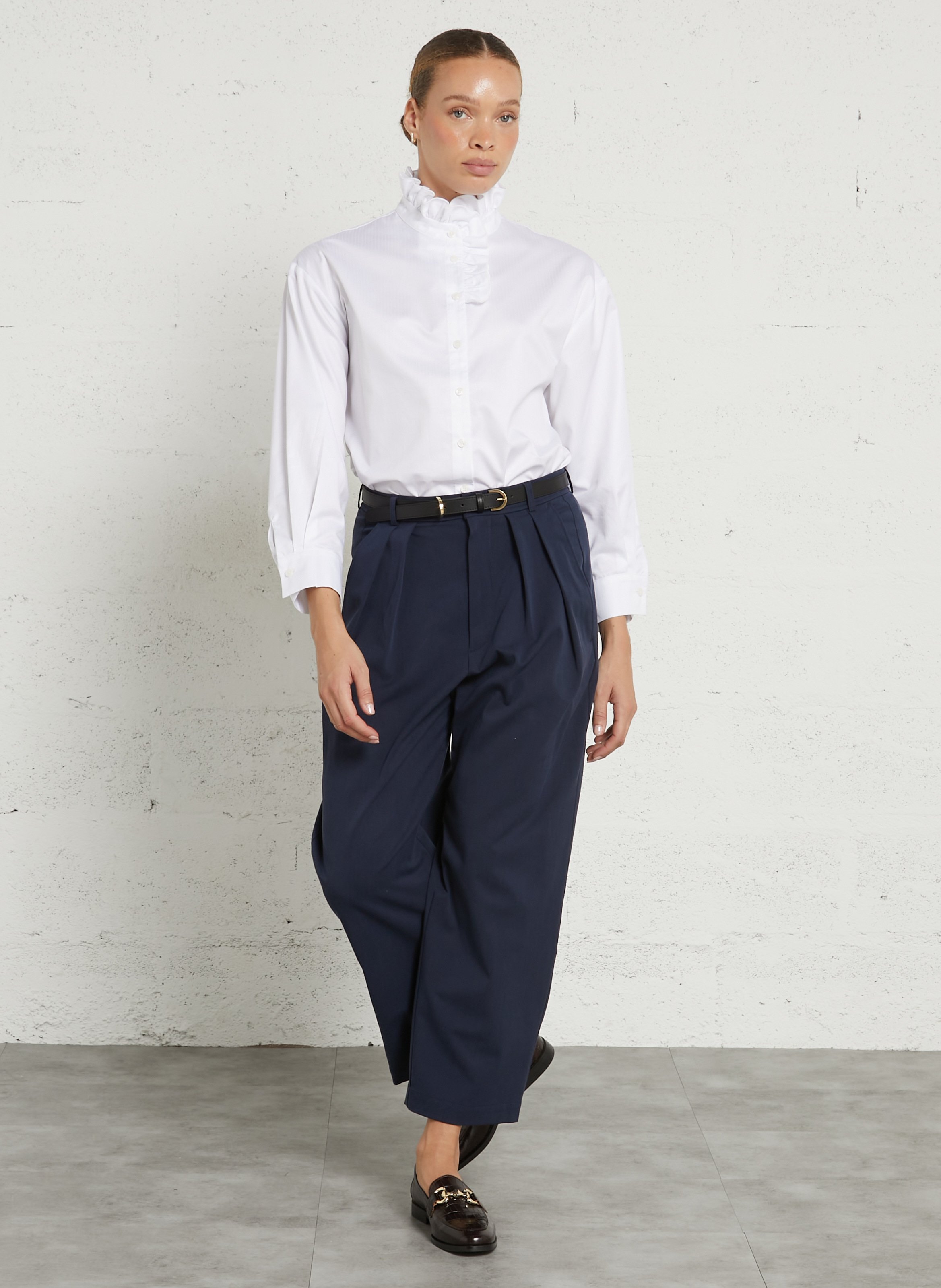 Cotton victorian collar straight top SUZIE WINKLE White
