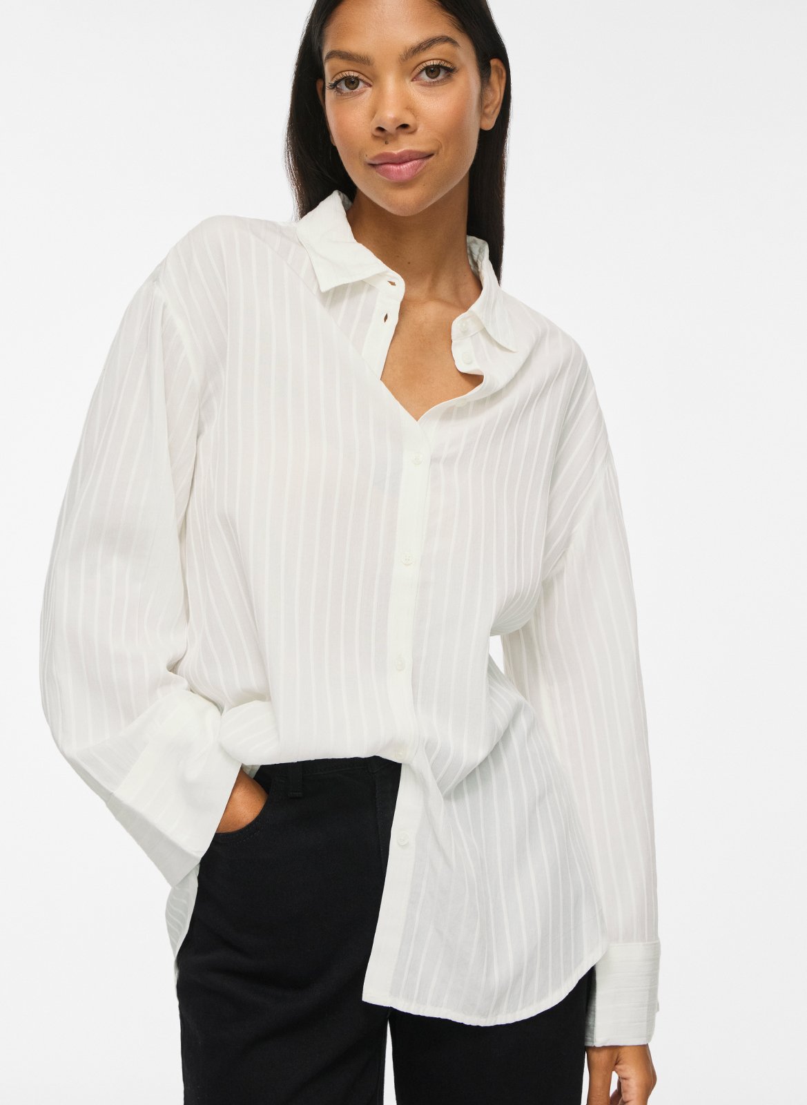 Oversized classic striped shirt VILA Beige
