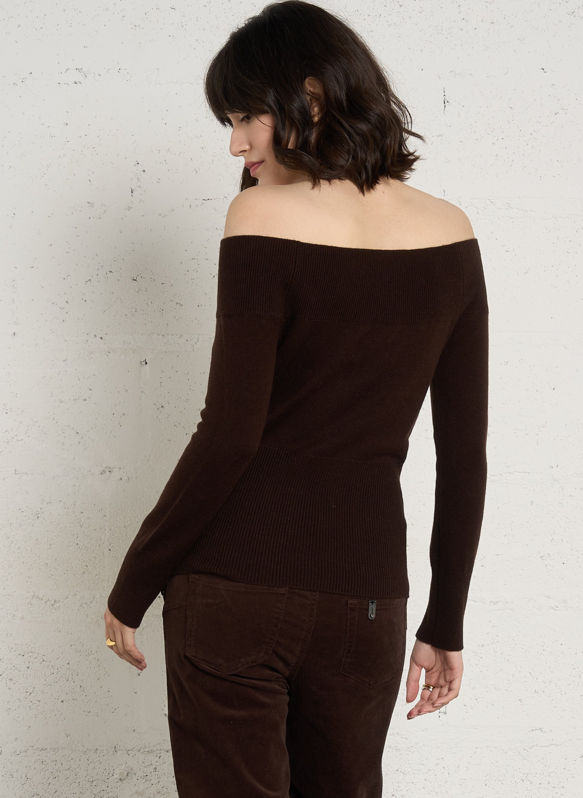 Pull épaules dénudées en laine DES PETITS HAUTS Marron