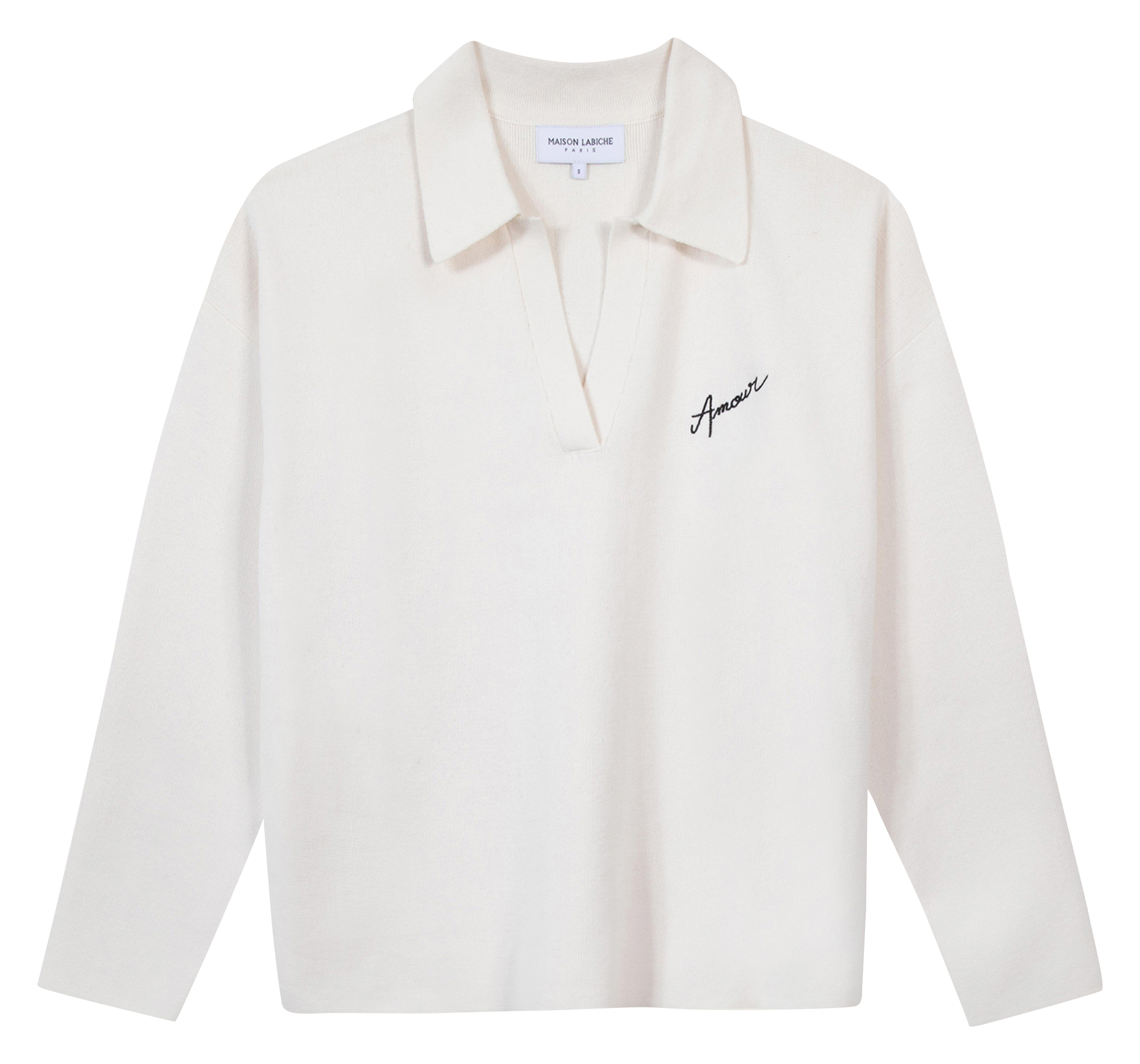 Pull col V à revers en coton mélangé  MAISON LABICHE Blanc