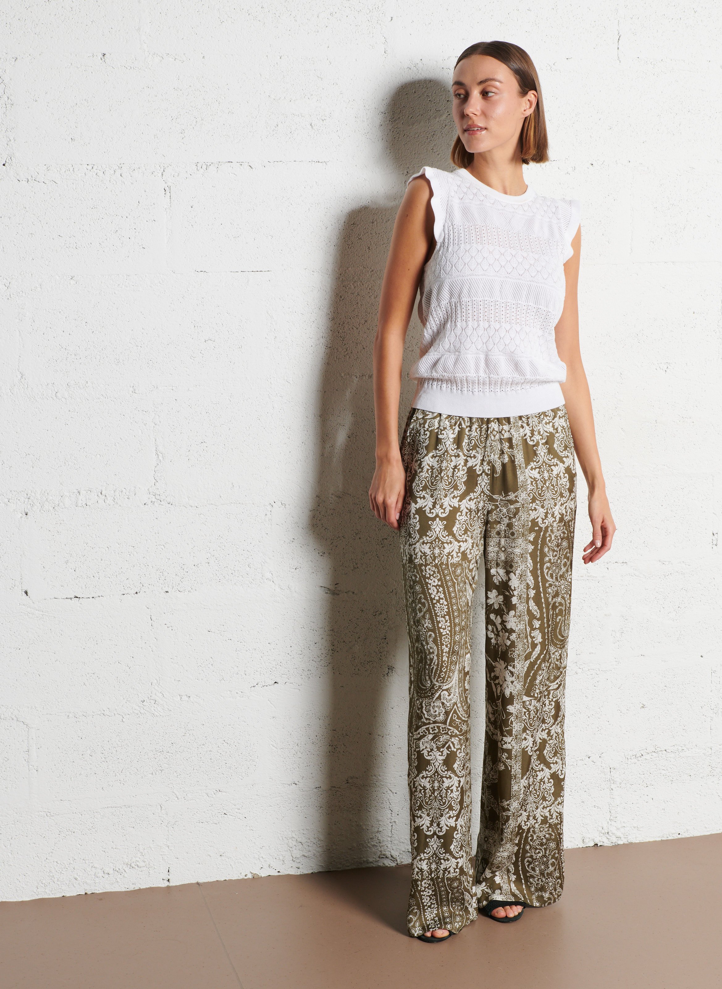 Pull sans manches tricot fantaisie IKKS Blanc