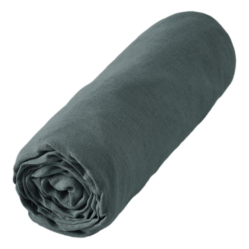 Fitted sheet "soline" all sizes washed linen L'EFFET PAPILLON Grey