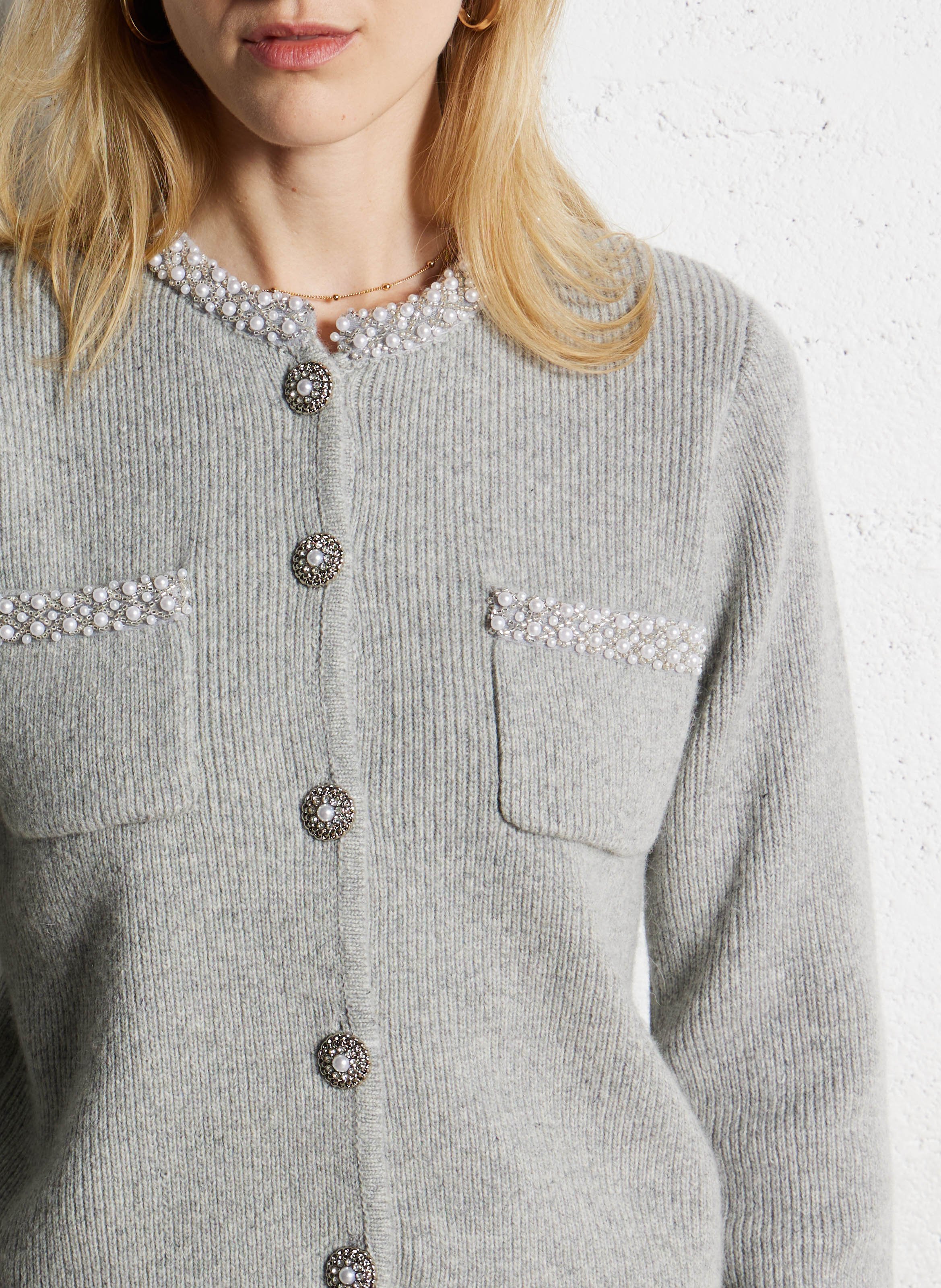 Gilet col rond en laine mélangée SUNCOO Gris