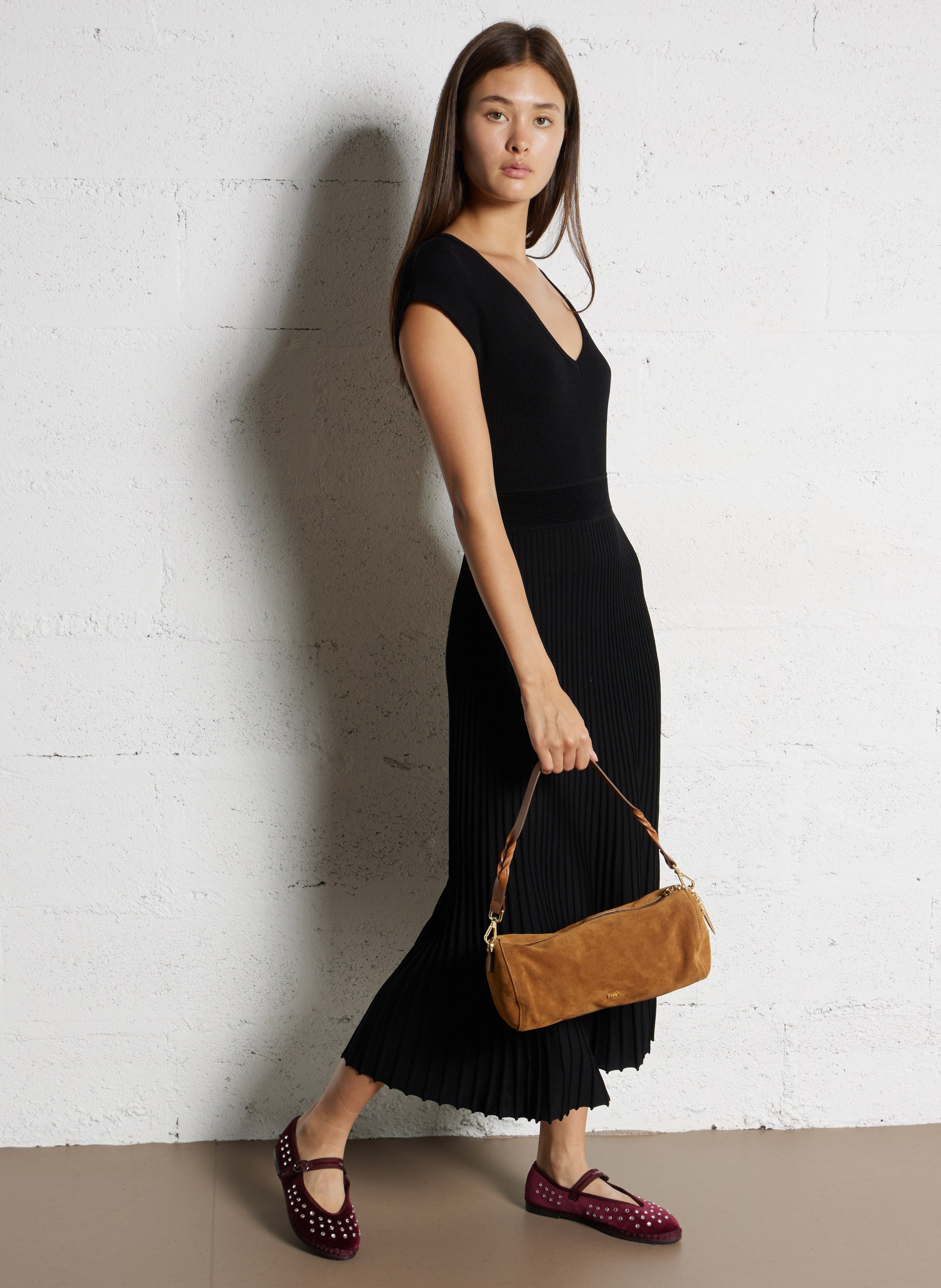 Sac baguette en cuir velours BA&SH Marron