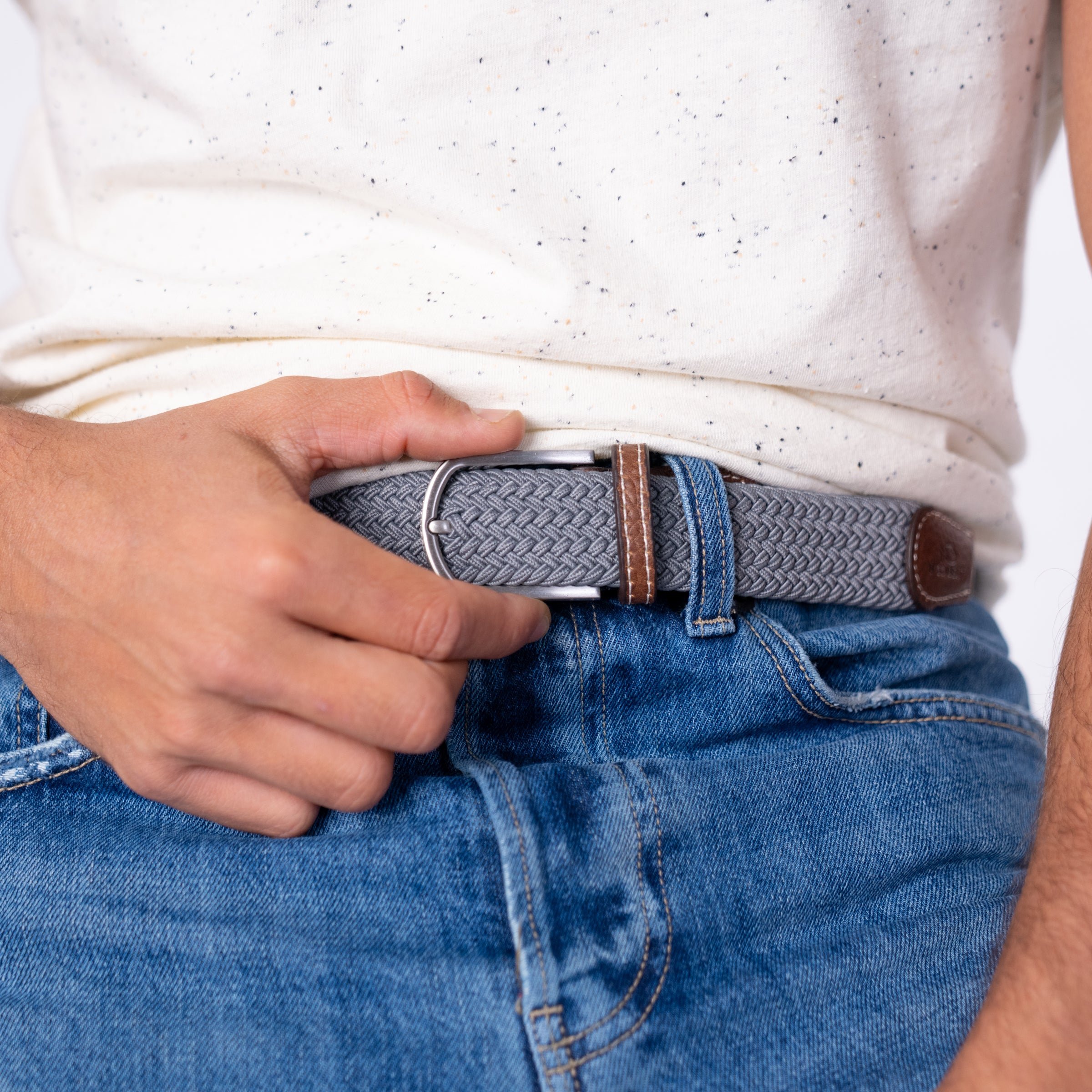 Solid Elastic Braided Belt BILLYBELT Grey