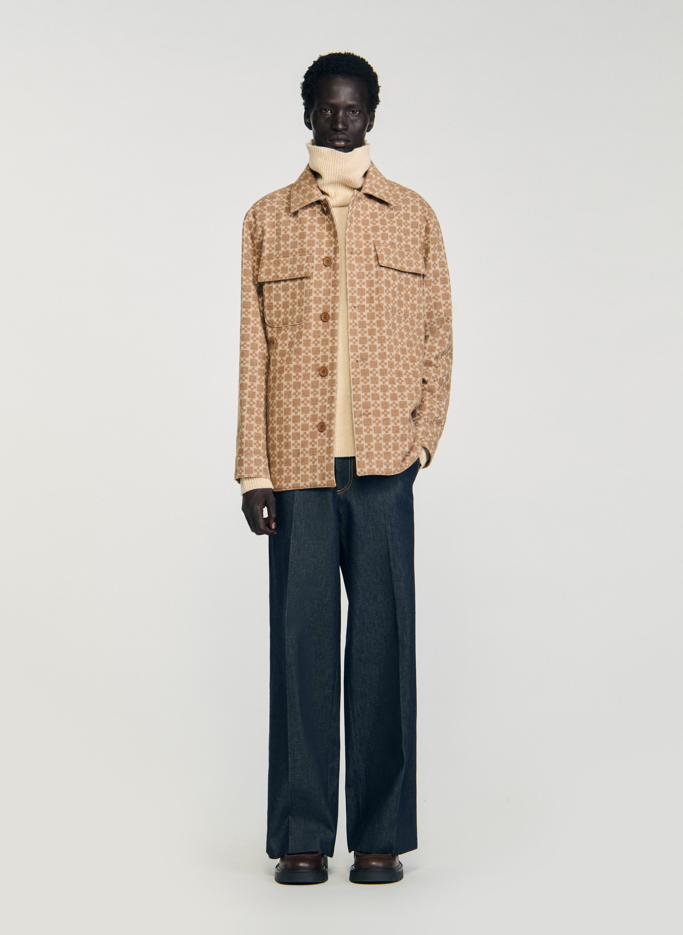 Blouson col classique en laine mélangée SANDRO Marron