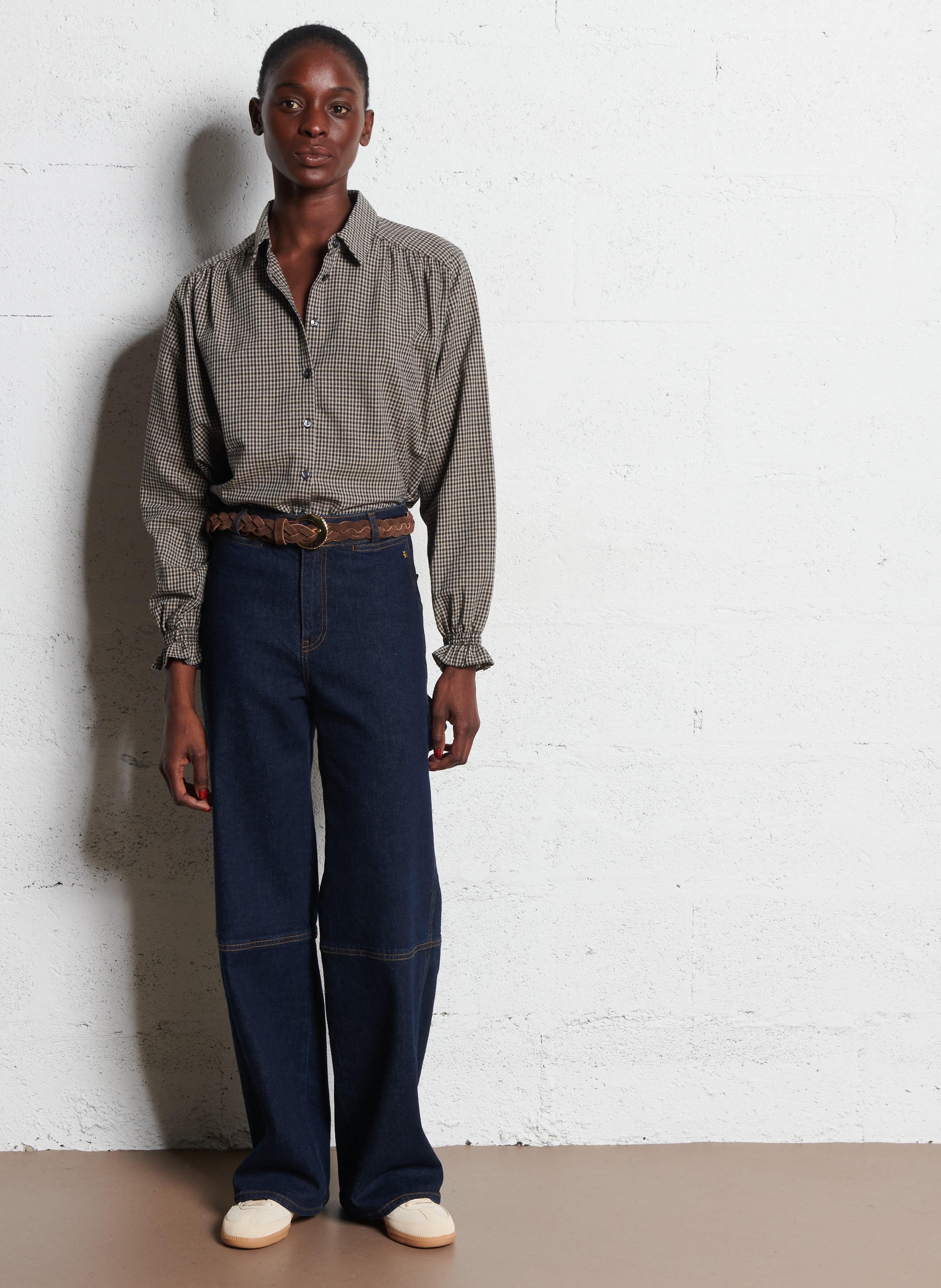 Ceinture tressée en cuir velours  DES PETITS HAUTS Marron