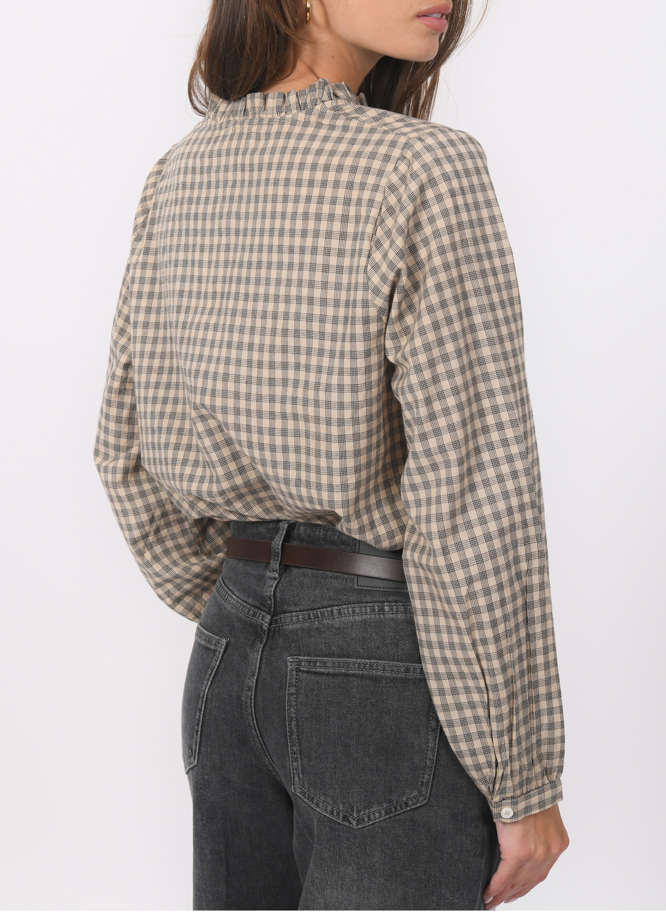 Chemise col V en coton KOOKAI Beige