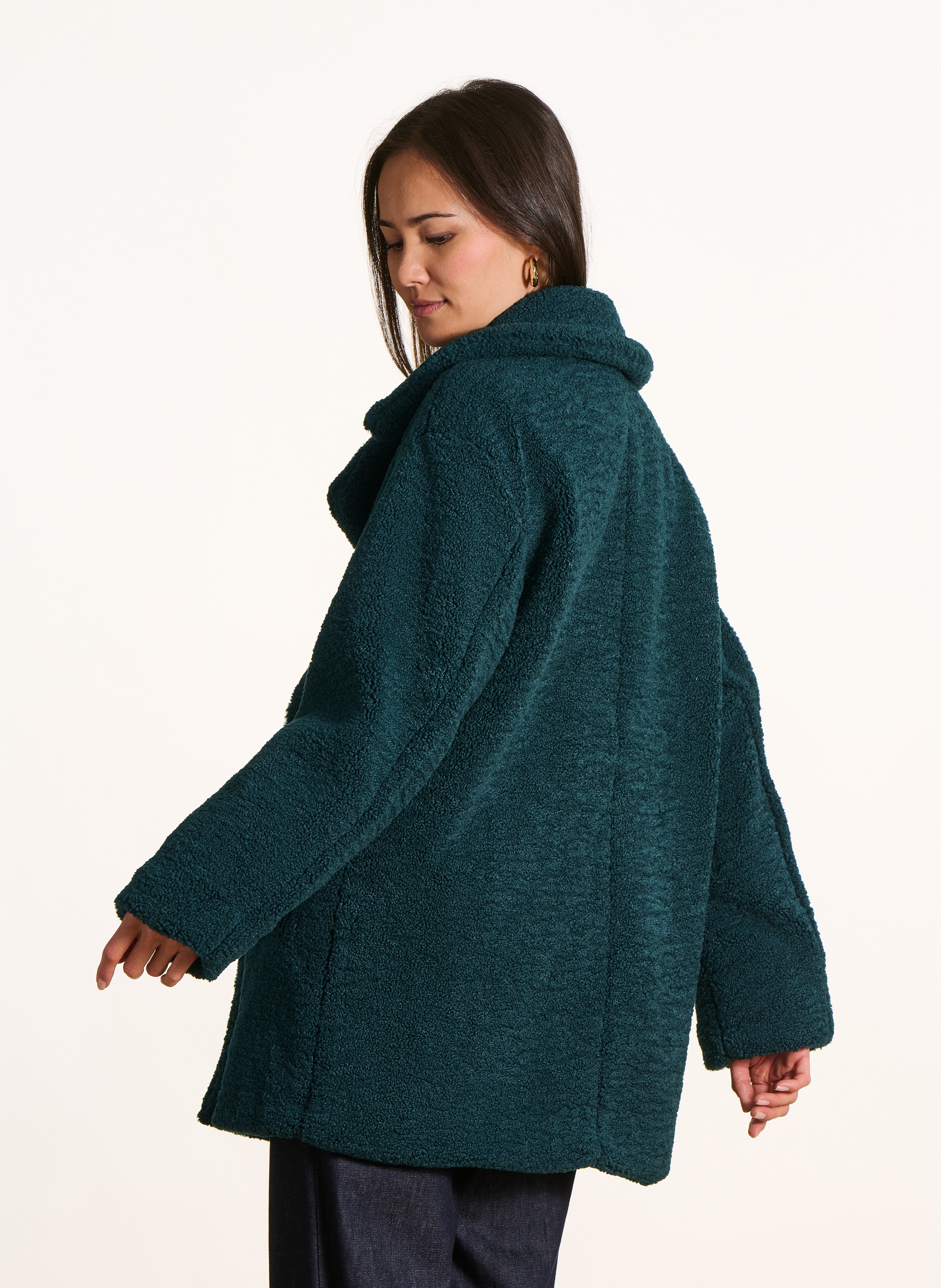 Oversized wool coat with bouclé effect tailoring. LA FEE MARABOUTEE Green