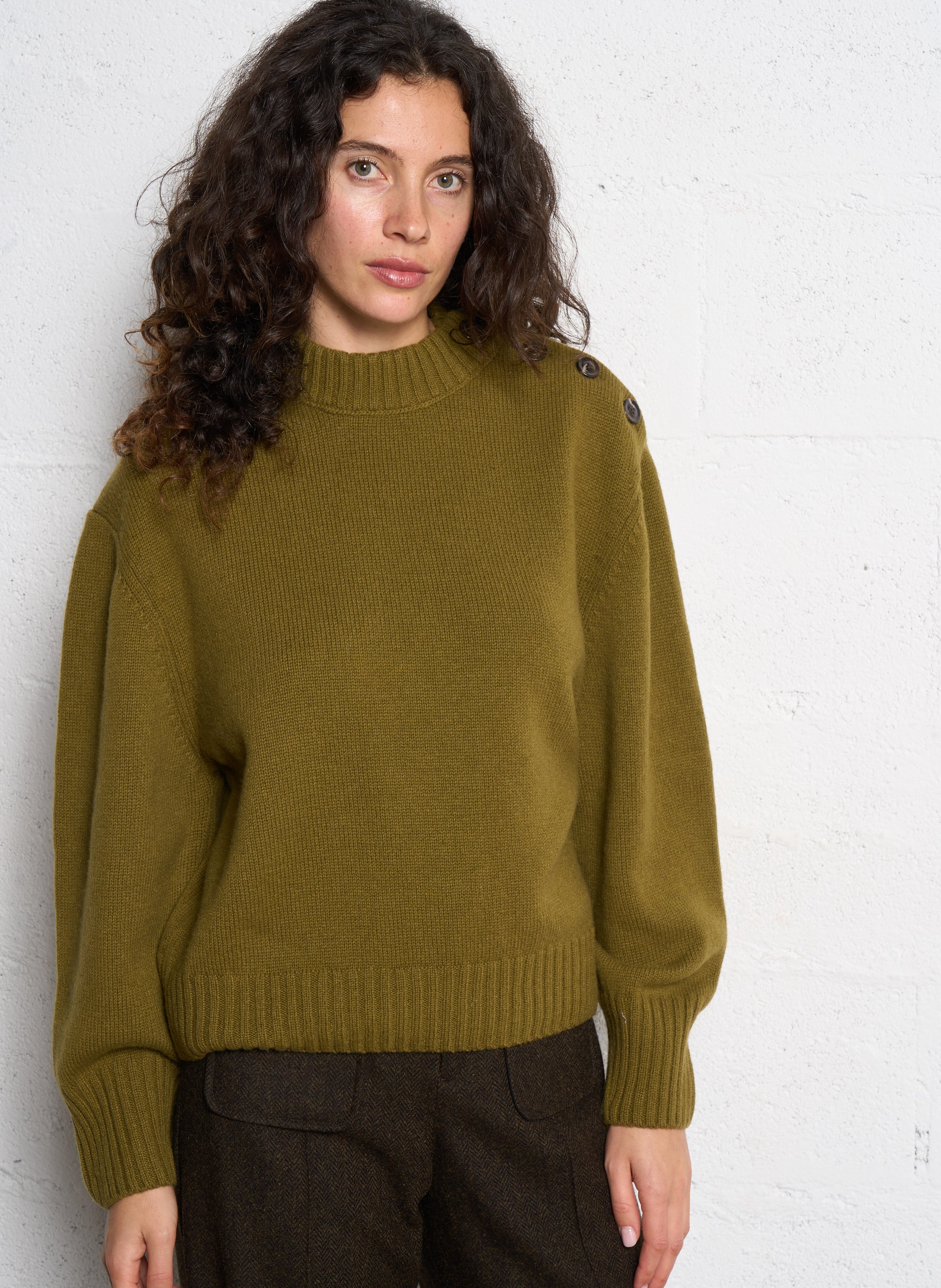 Pull col rond en laine SOEUR Marron