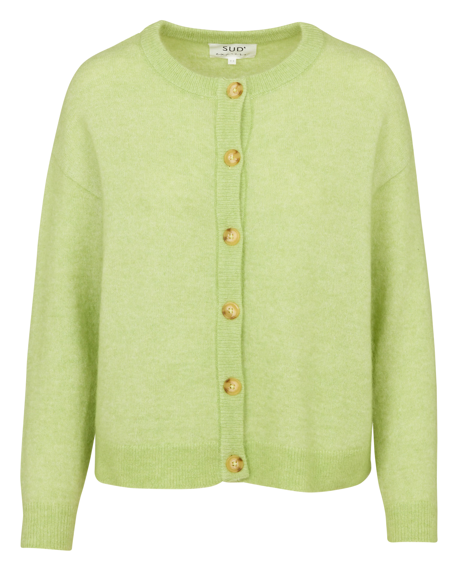 Round-neck wool-blend cardigan Green