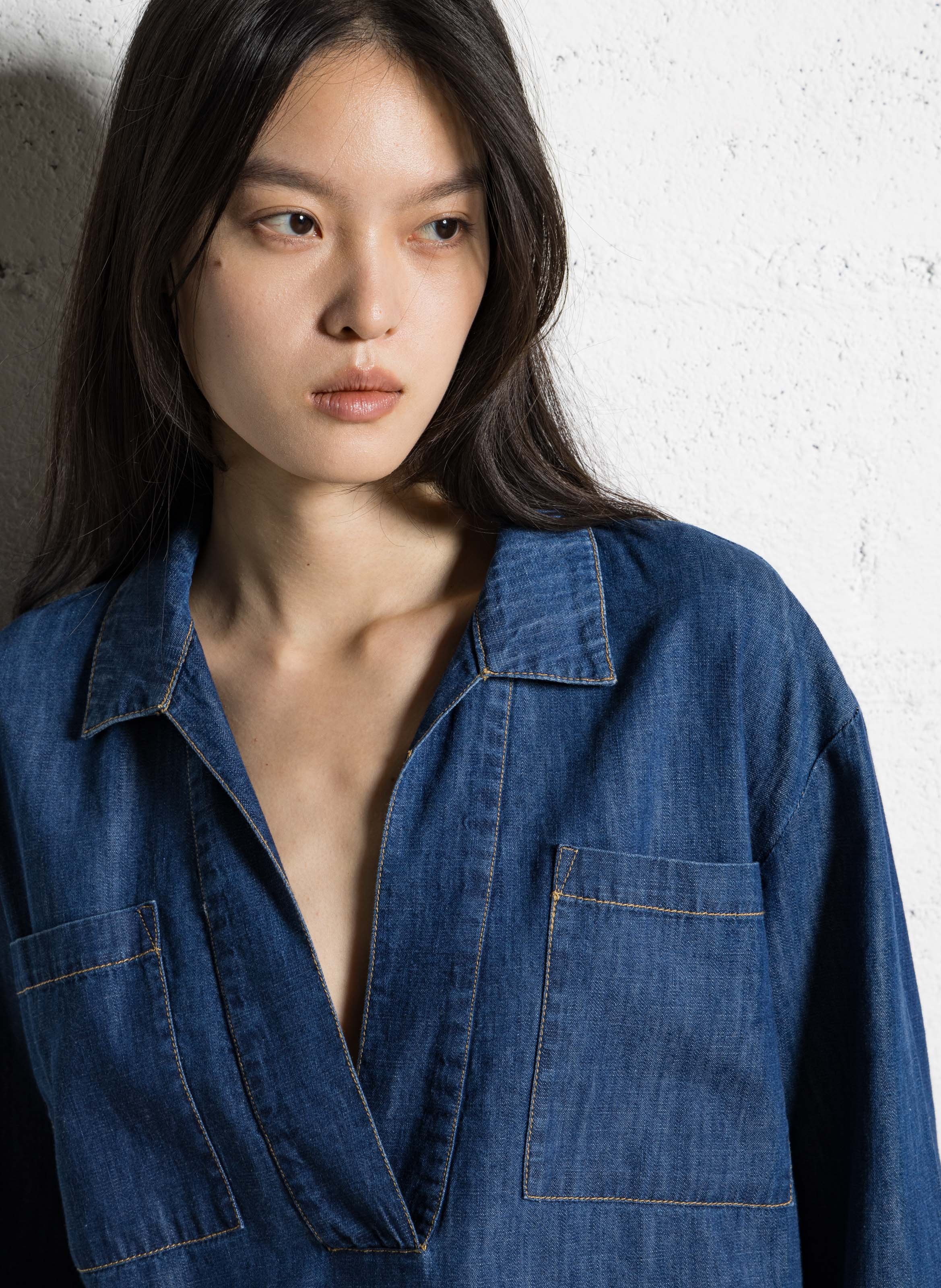 Blouse droite col tunisien en coton NICE THINGS Bleu