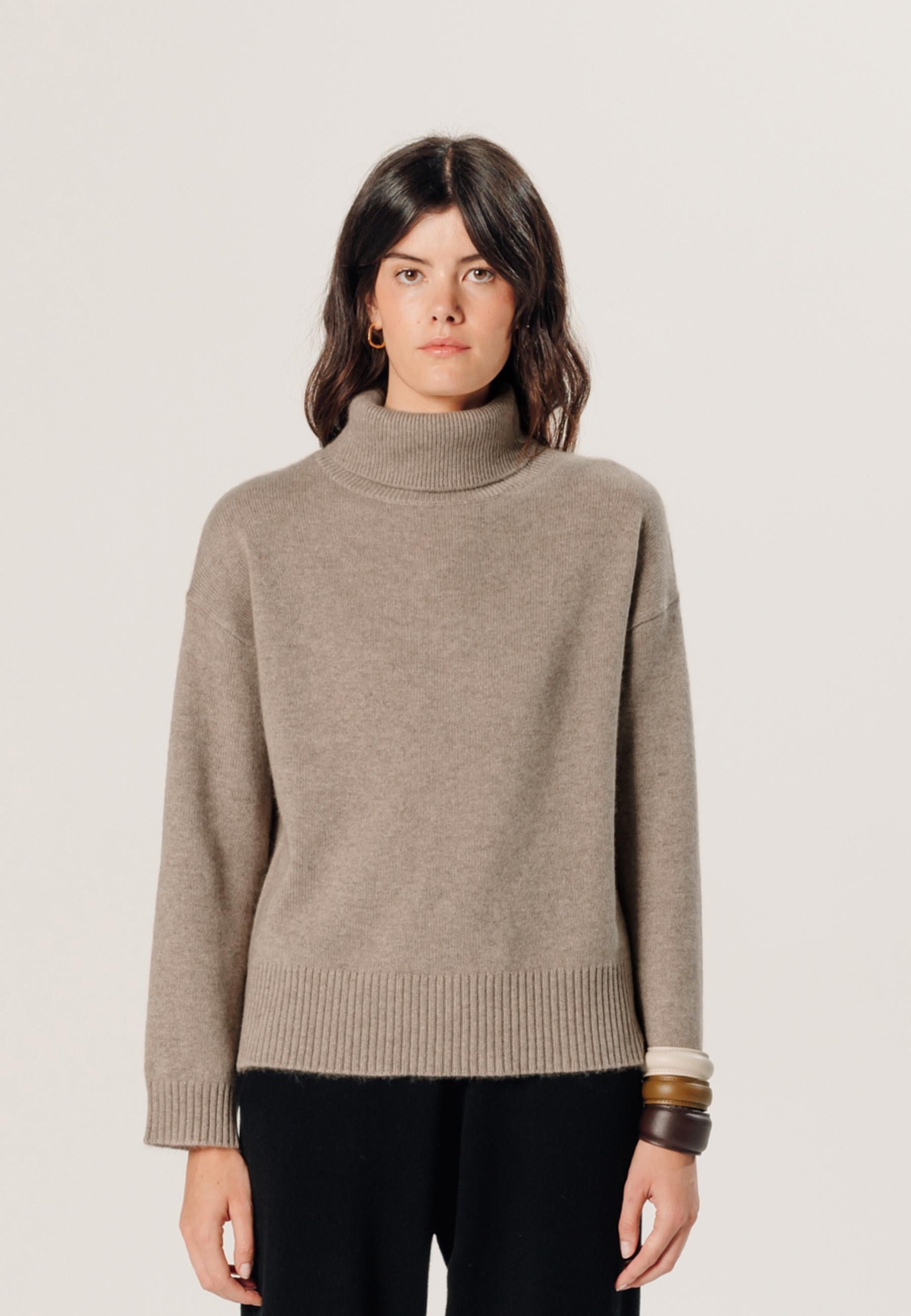 Oversized cashmere turtleneck sweater RODIER Brown