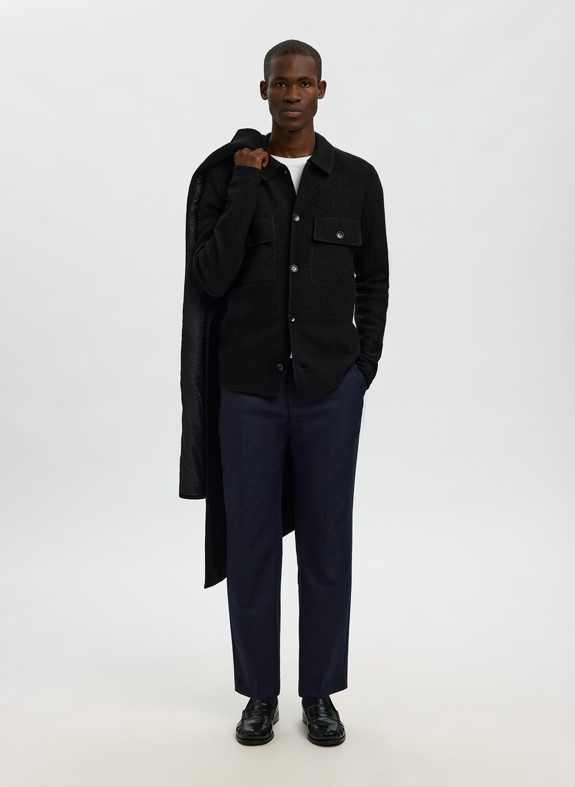 Rechte effen wollen overshirt SELECTED Zwart