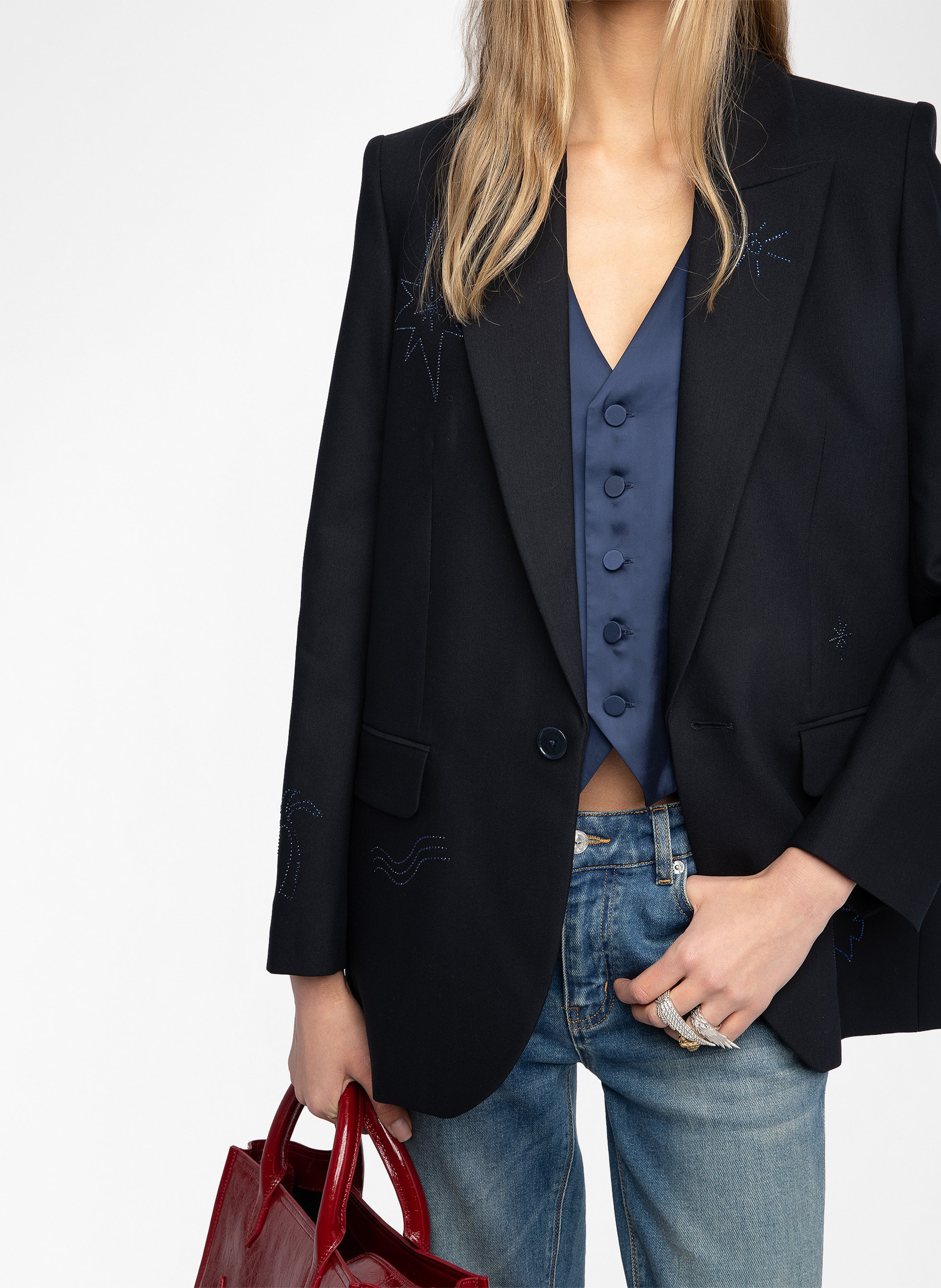 Veste col tailleur brodée ZADIG&VOLTAIRE Bleu