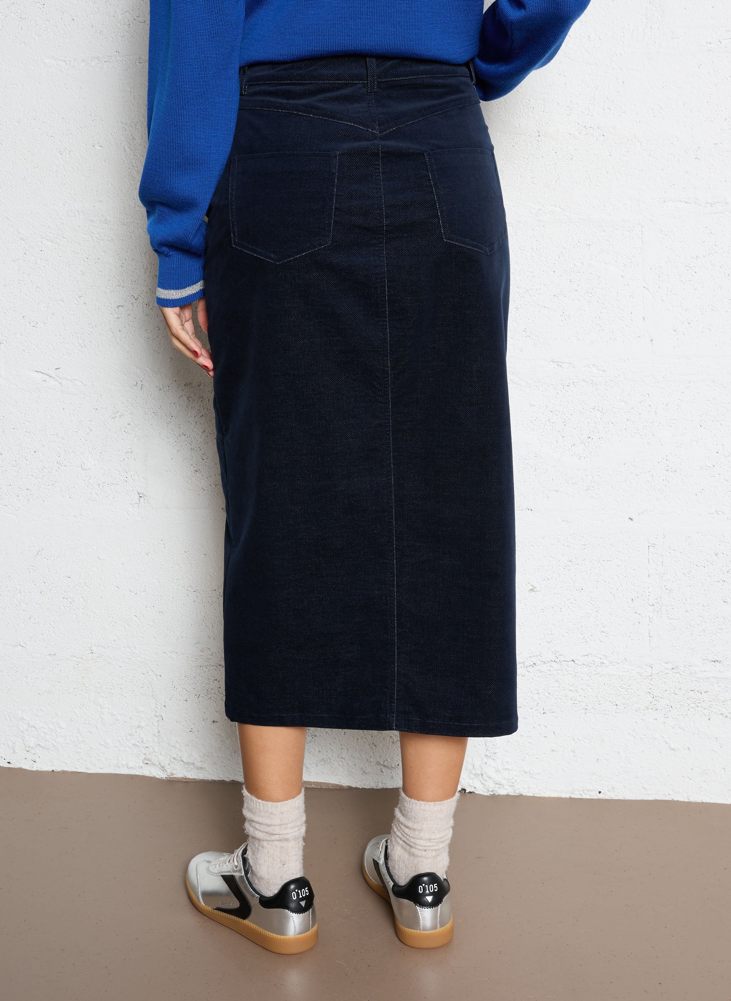 Jupe midi droite en coton mélangé I CODE Bleu