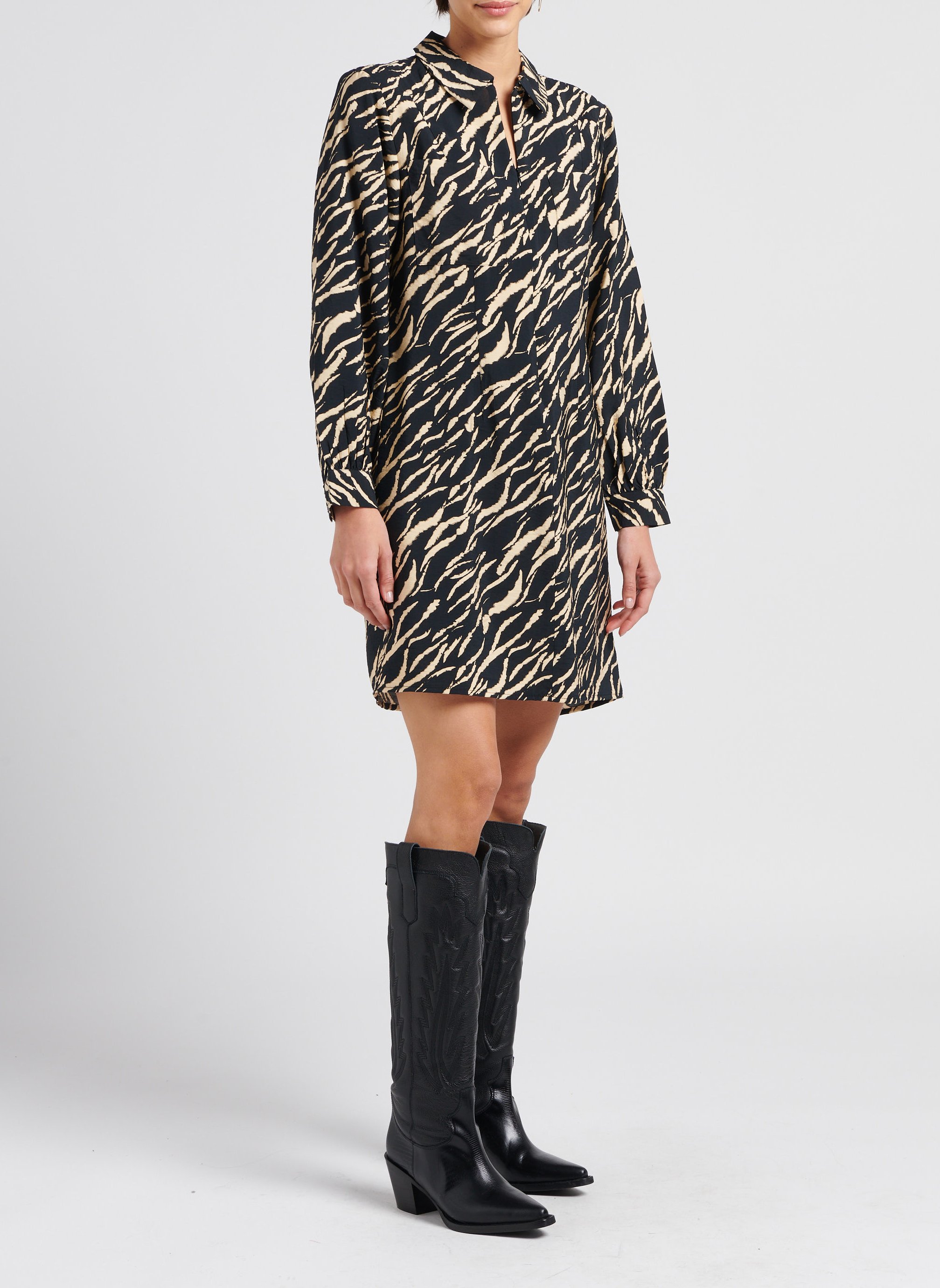 Printed dress with classic collar MOSS COPENHAGEN Black