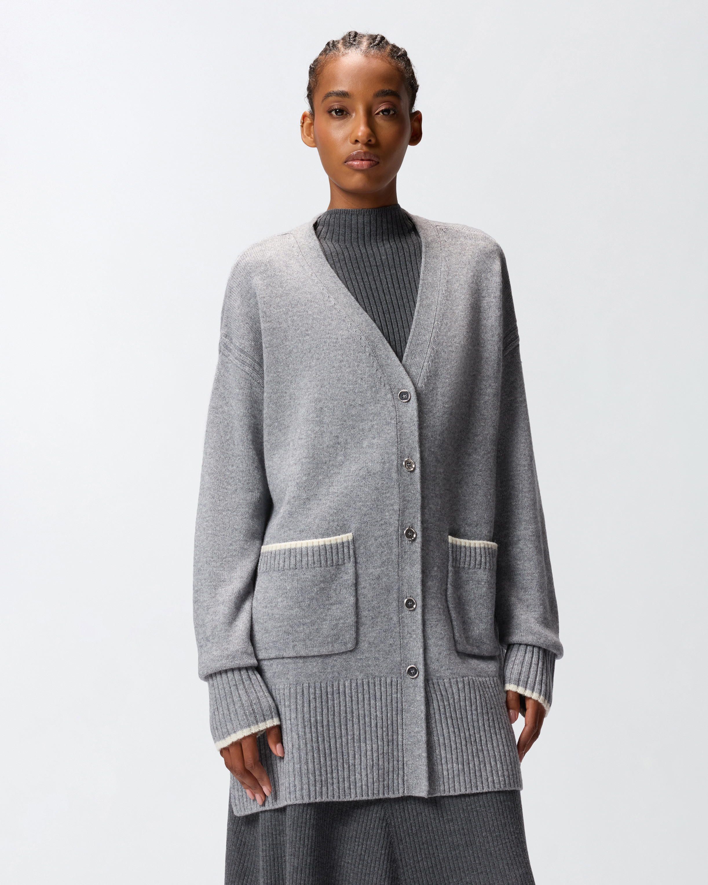 Long V-neck cardigan PINKO Grey