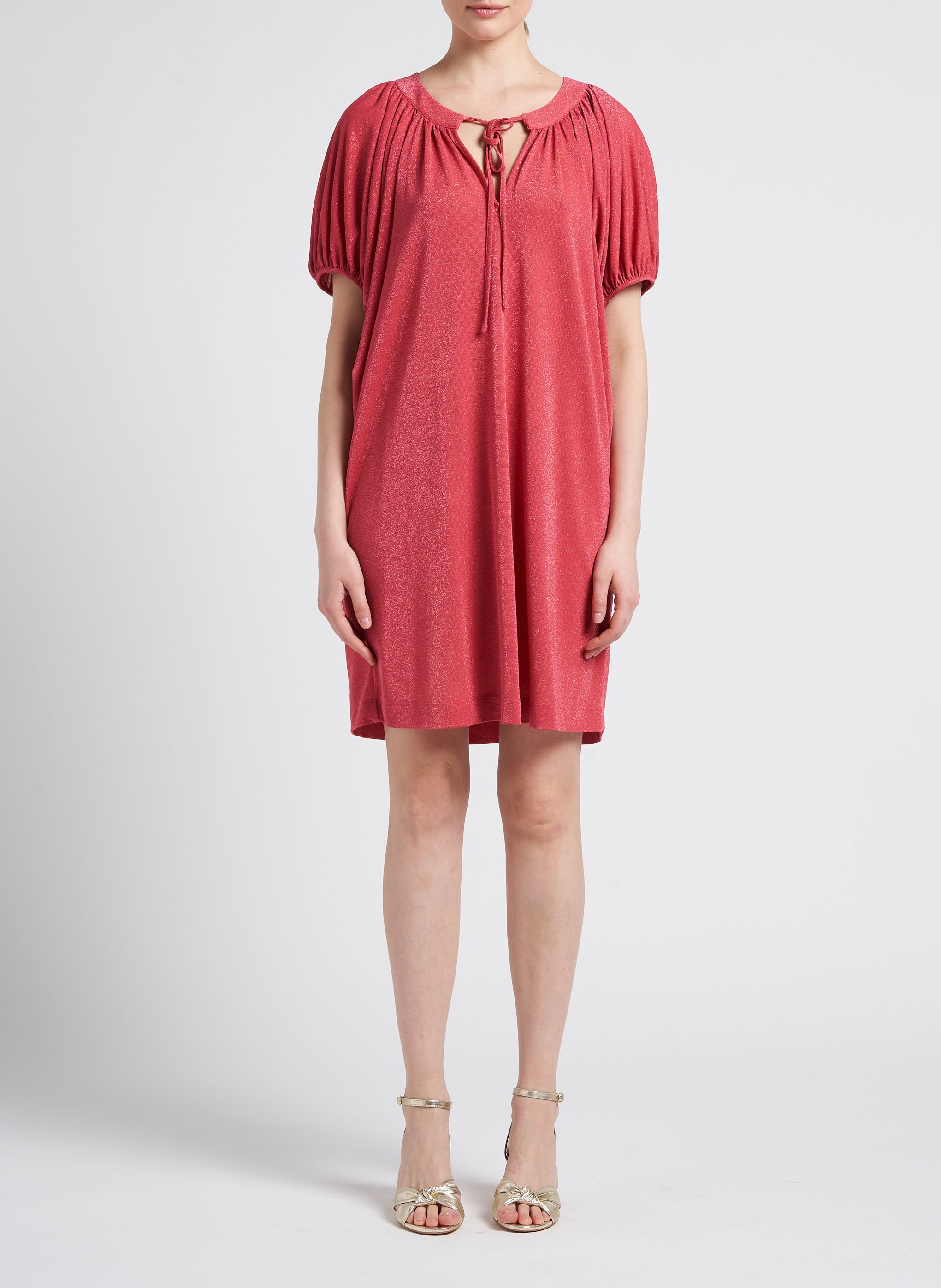 Short henley dress with metallic threads MOMONI Pink