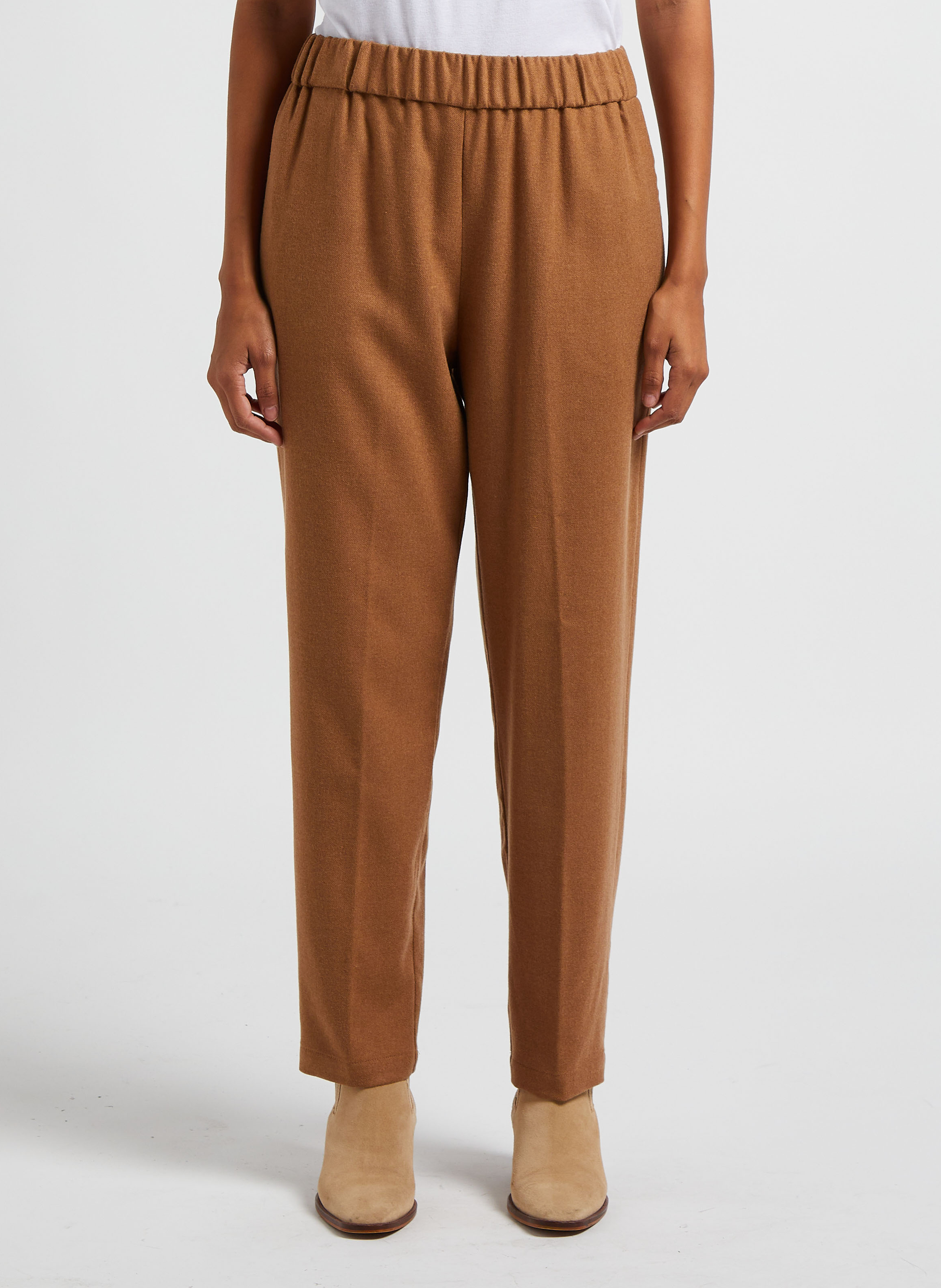 Wool flannel carrot trousers POMANDERE Brown