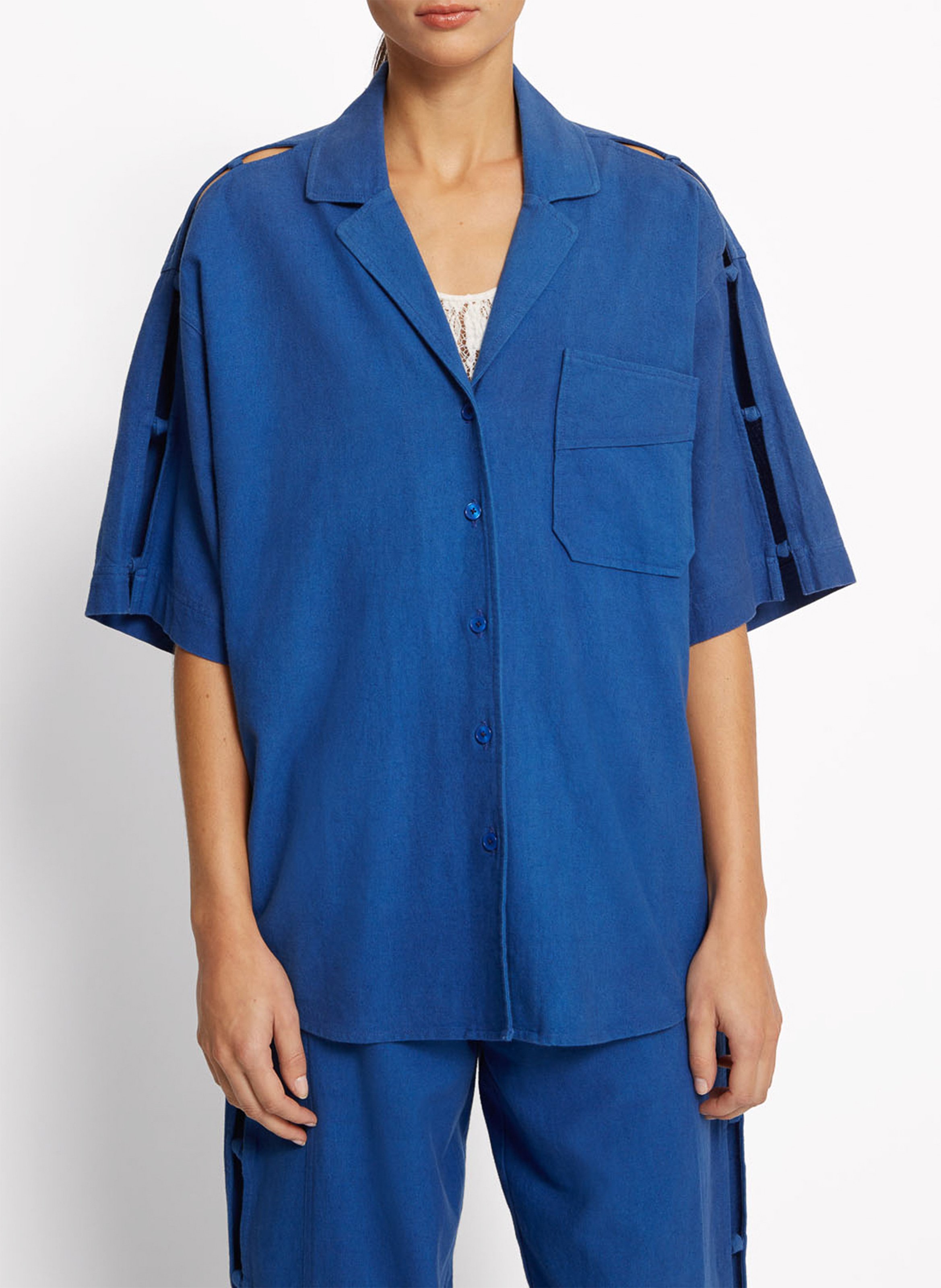 Oversize-Hemd aus Baumwolle und Leinen ROSEANNA Blau
