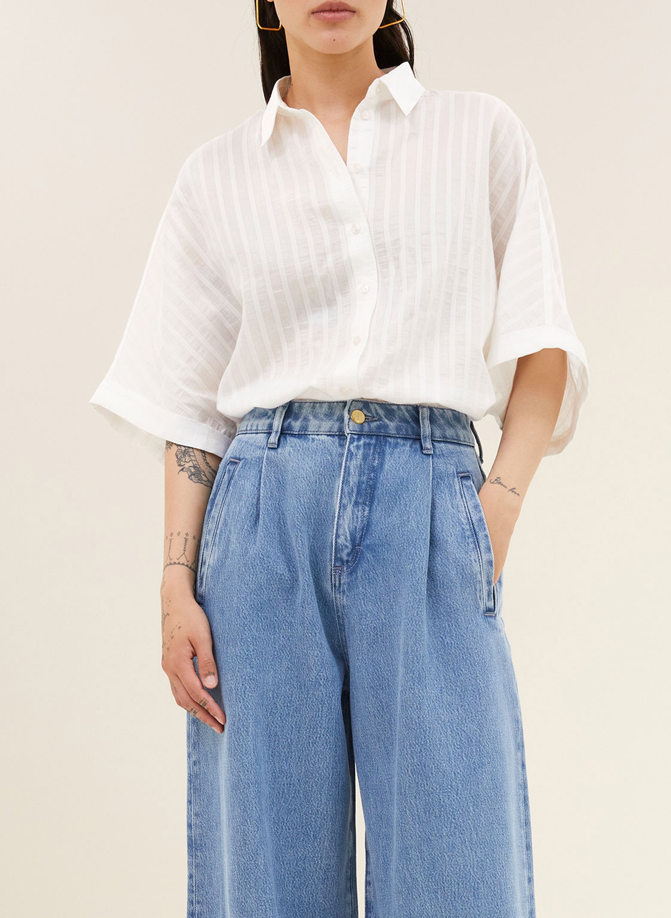 Chemise courte rayée en coton BY BAR