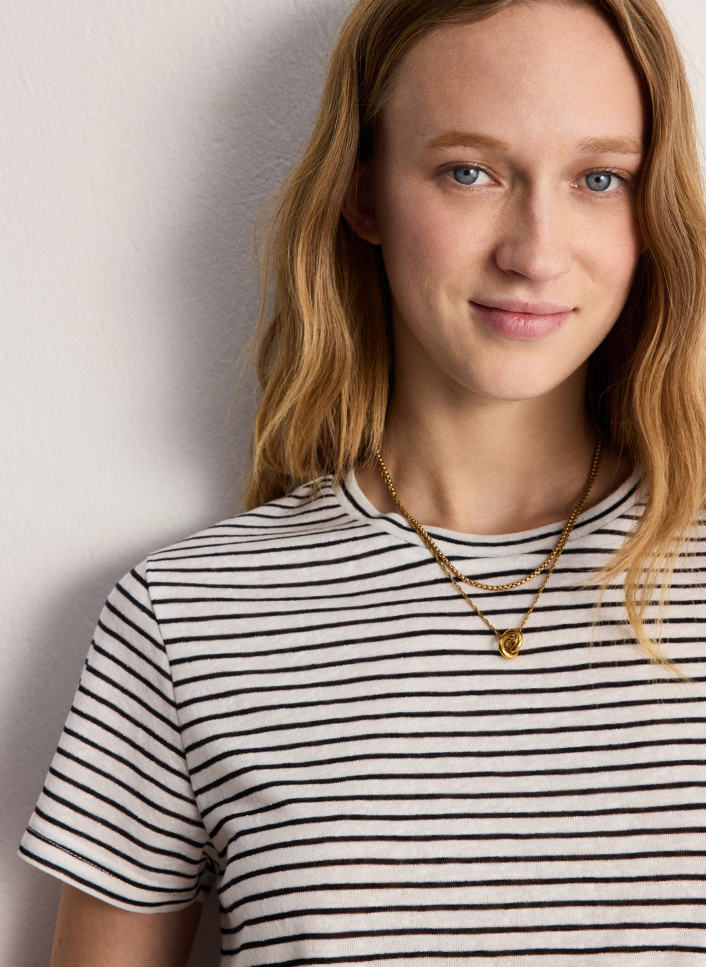 Straight round neck striped T-shirt PABLO White