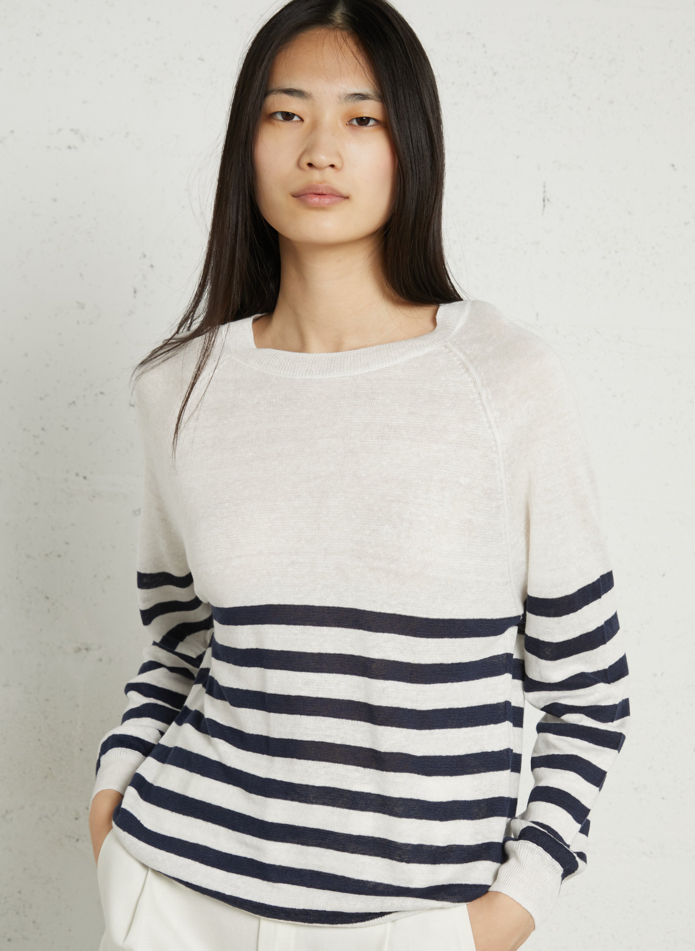 Pull oversize col rond en lin SUD EXPRESS Bleu