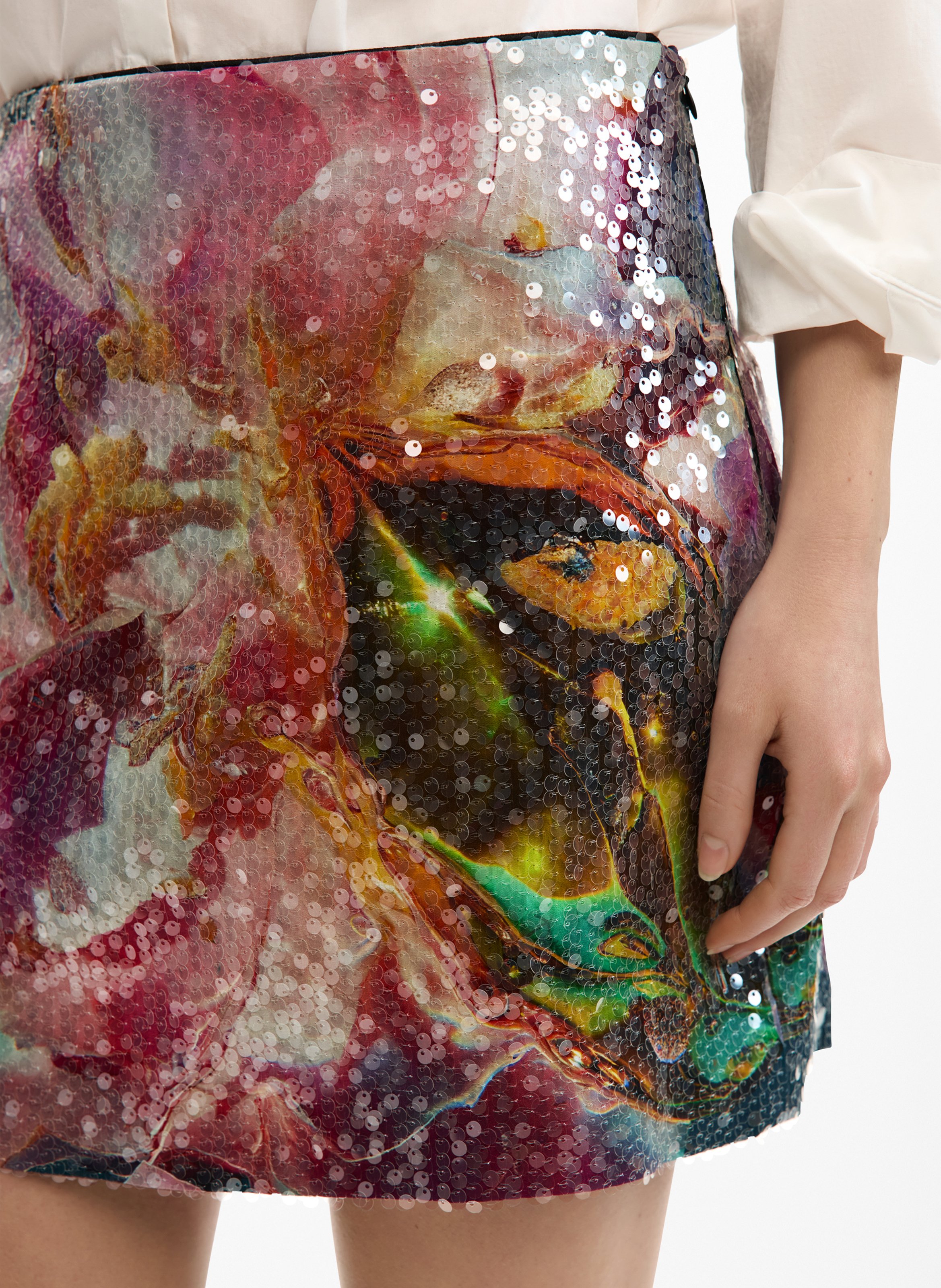 Jupe courte imprimée à sequins DESIGUAL Rouge