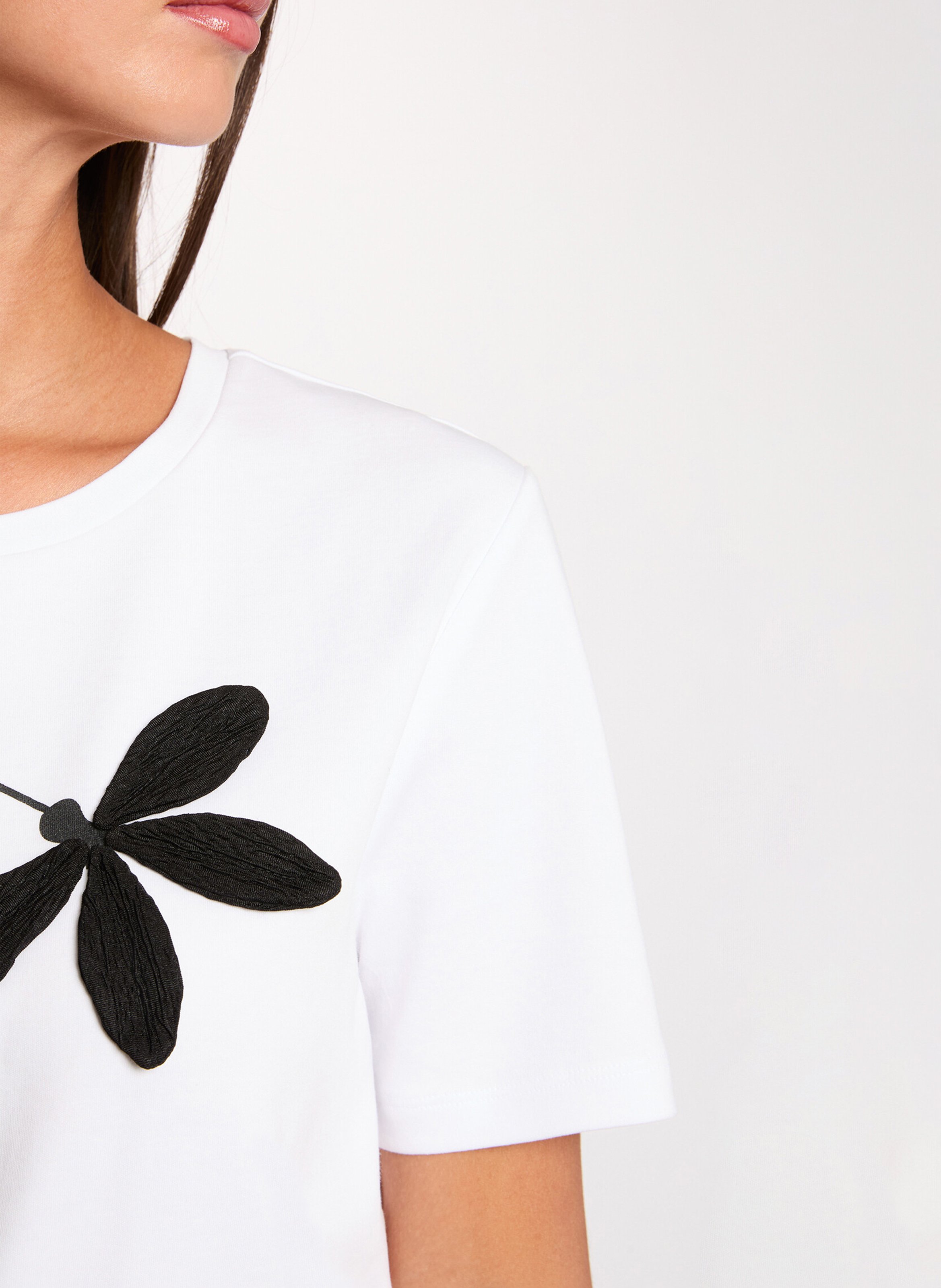 Tee-shirt droit à fleurs brodées MORGAN Blanc