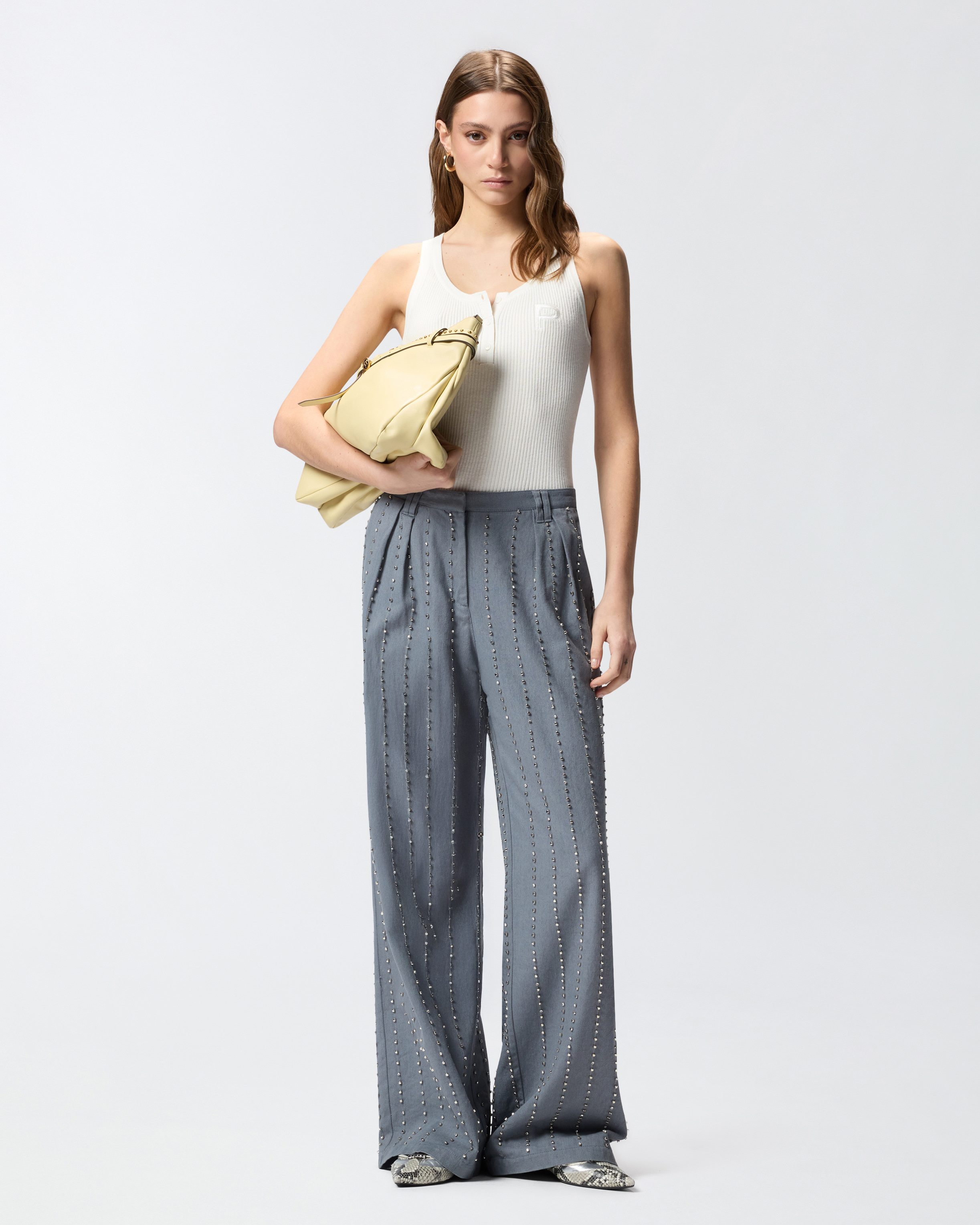 Top sans manches côtelé avec monogramme PINKO Blanc