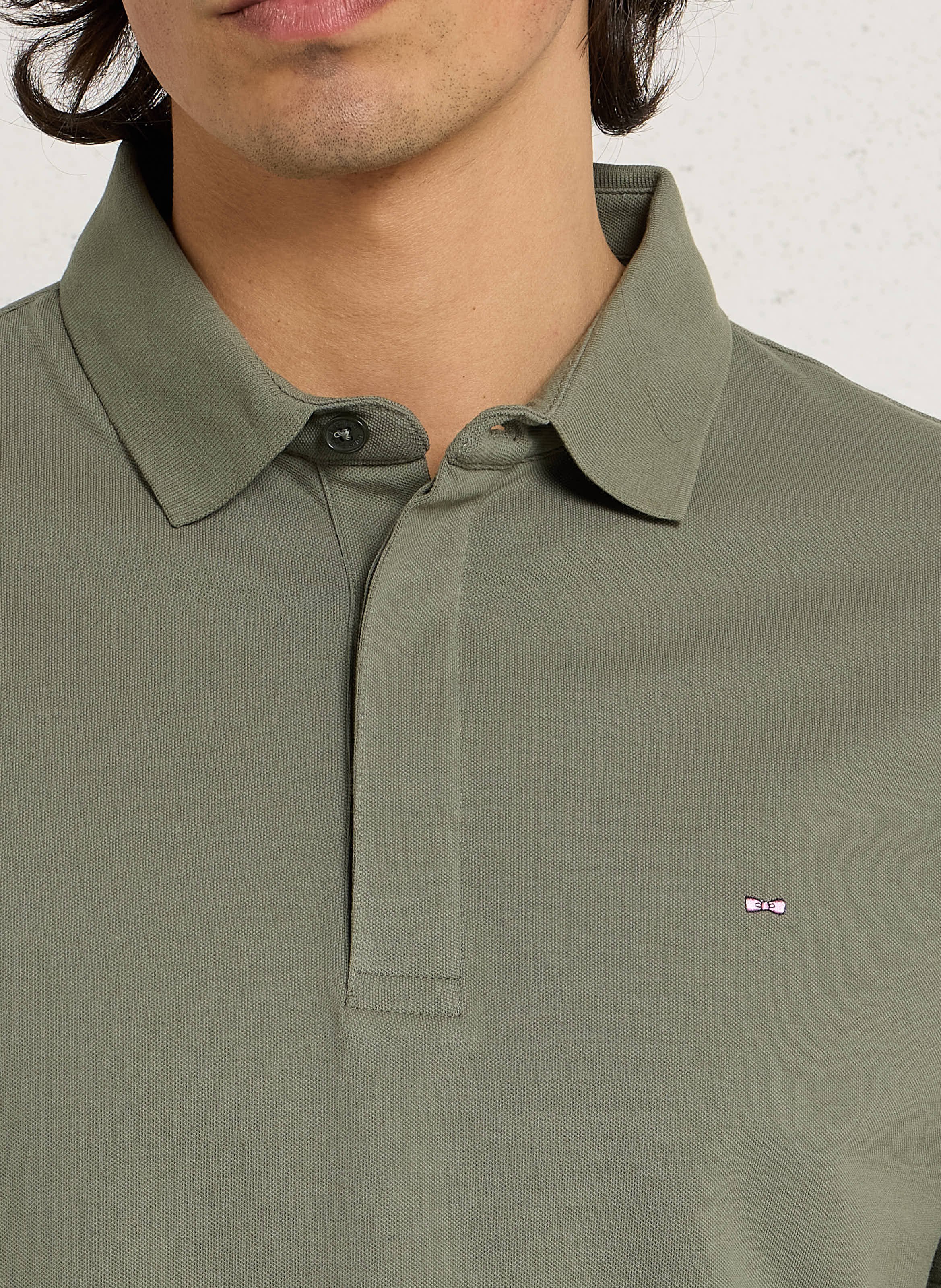 Polo slim-fit brodé en coton stretch EDEN PARK Kaki
