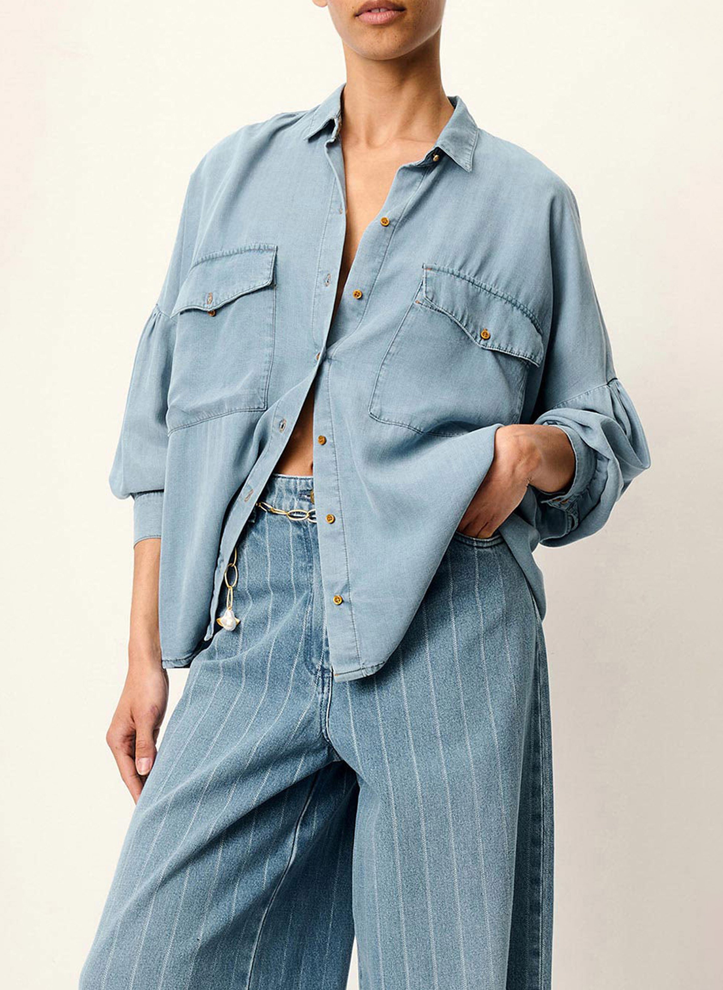 Bluse aus Lyocell mit klassischem Kragen SESSUN Blau