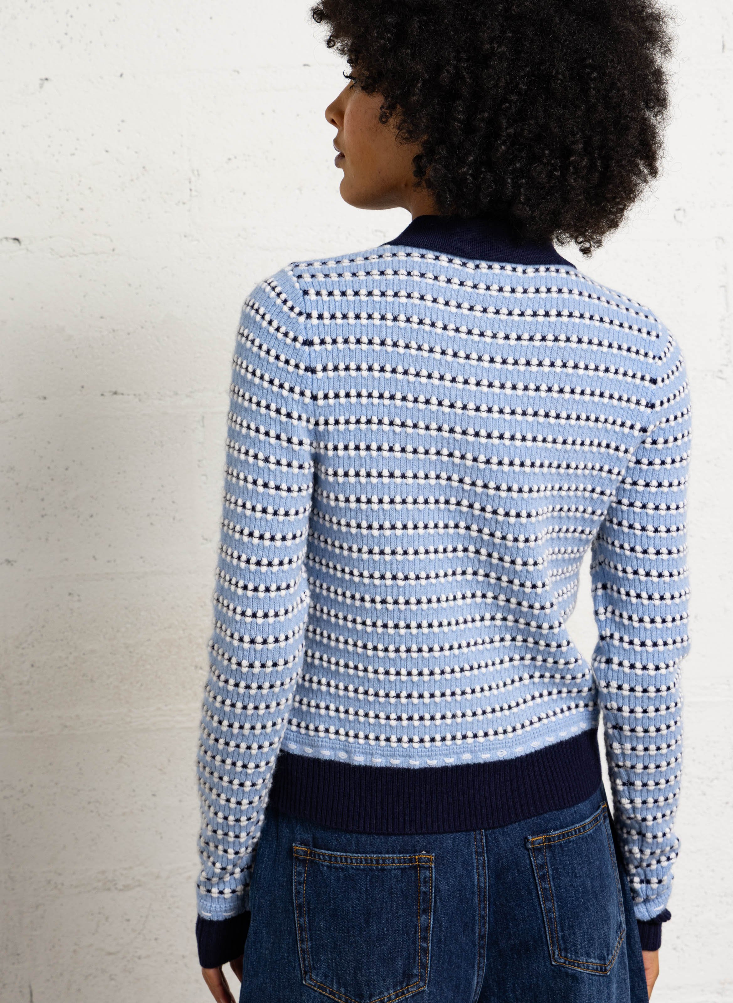 Cardigan boutonné en laine fantaisie SUNCOO Bleu