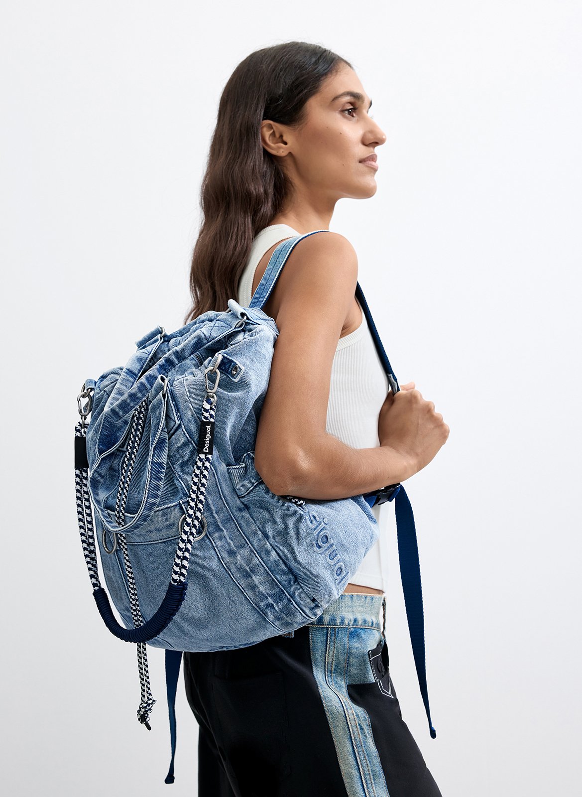 Grote denim rugzak DESIGUAL Blauw