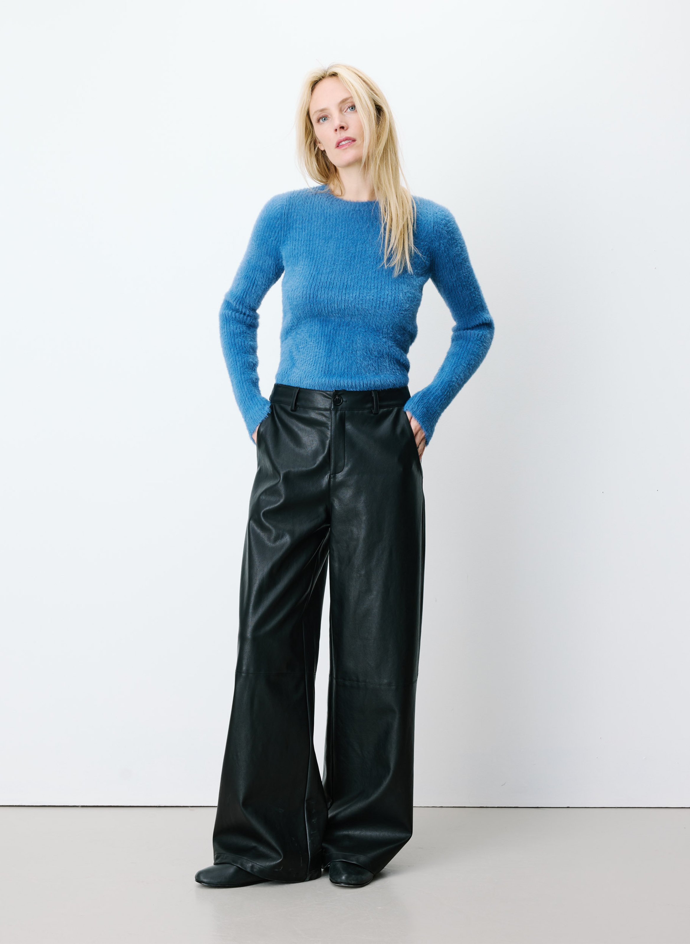 Breite Barrel-Lederhose GRACE ET MILA Schwarz